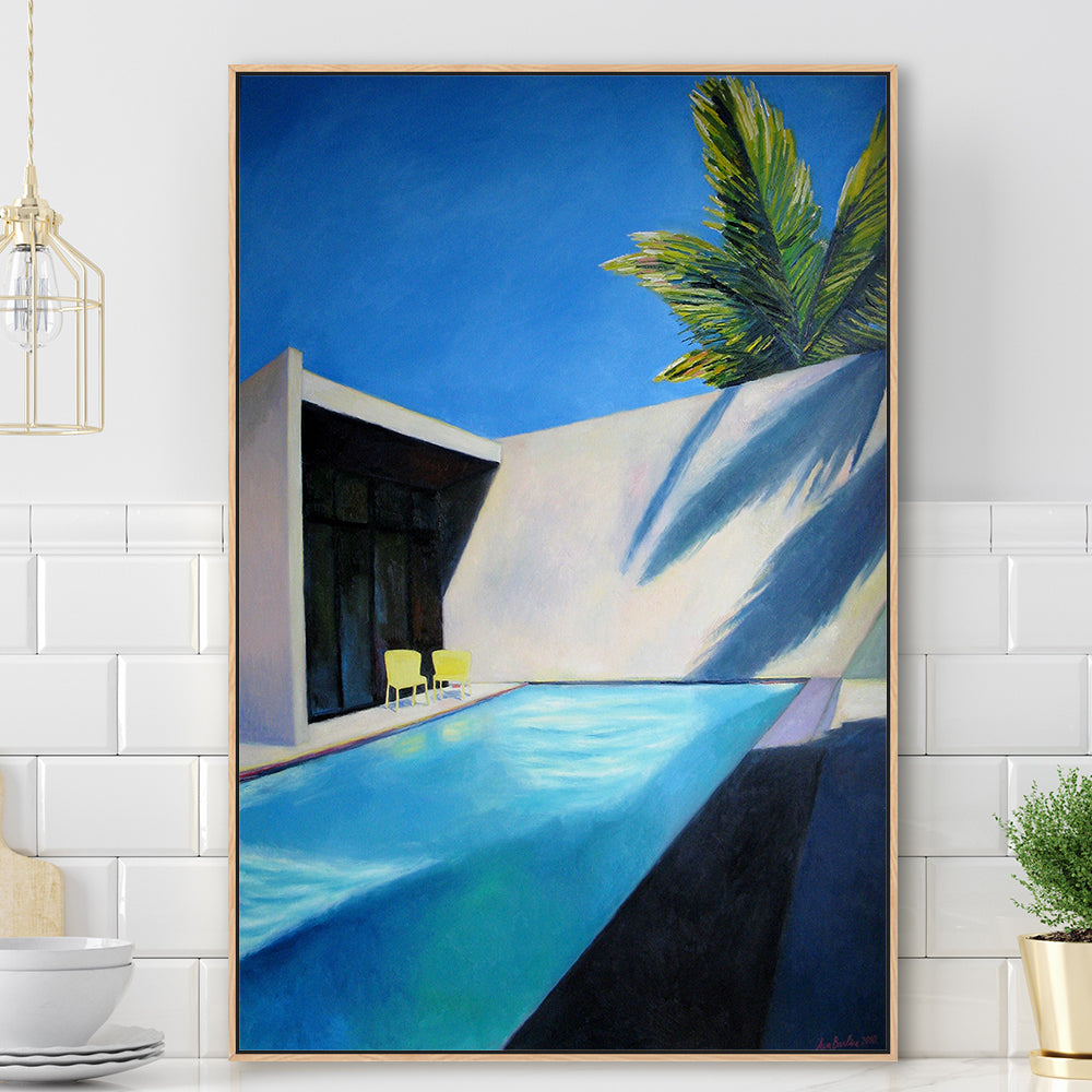 wall-art-print-canvas-poster-framed-Pool and two yellow chairs-by-Ieva Baklane-Gioia Wall Art