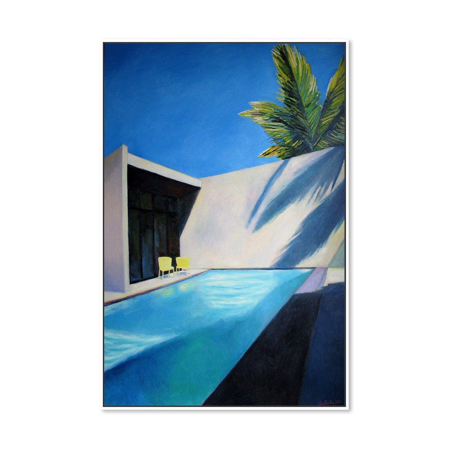 wall-art-print-canvas-poster-framed-Pool and two yellow chairs-by-Ieva Baklane-Gioia Wall Art