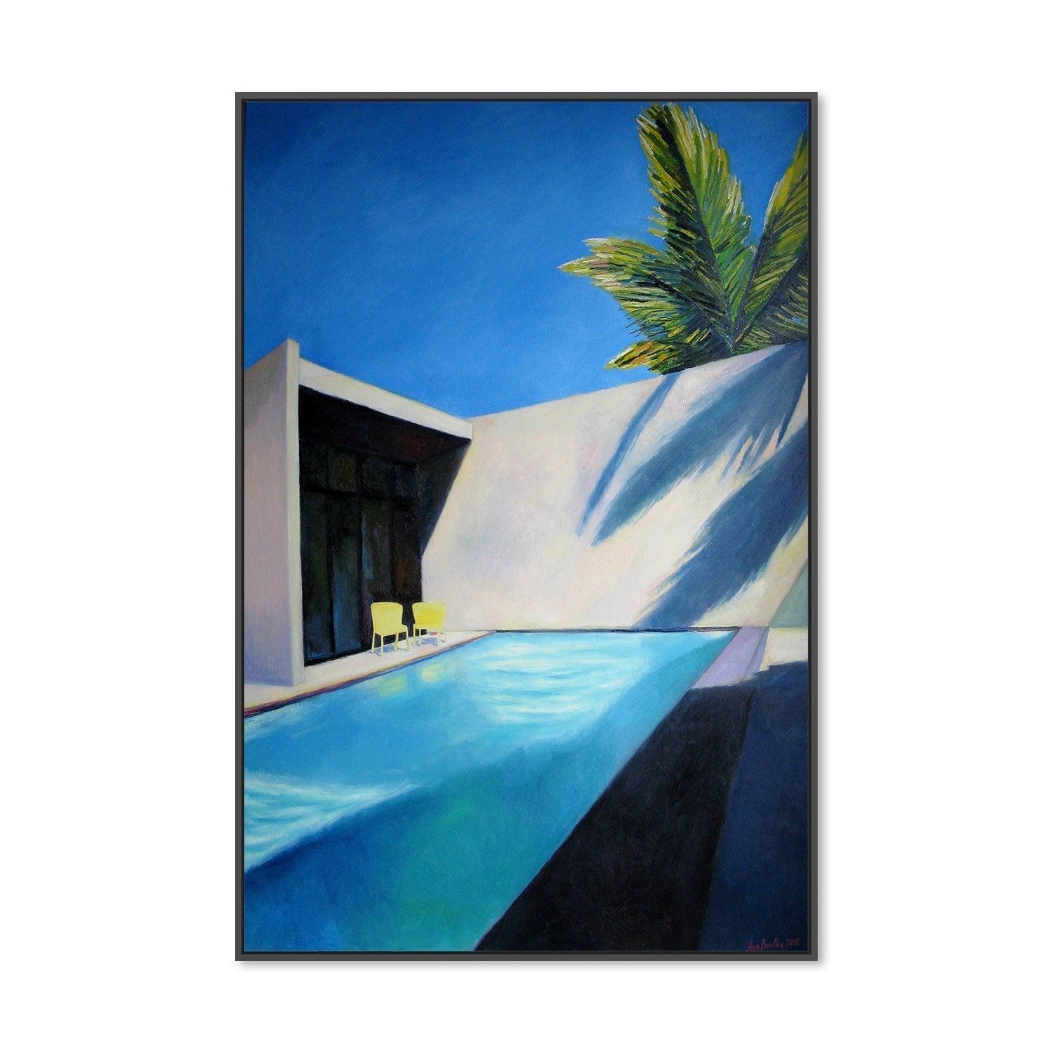 wall-art-print-canvas-poster-framed-Pool and two yellow chairs-by-Ieva Baklane-Gioia Wall Art