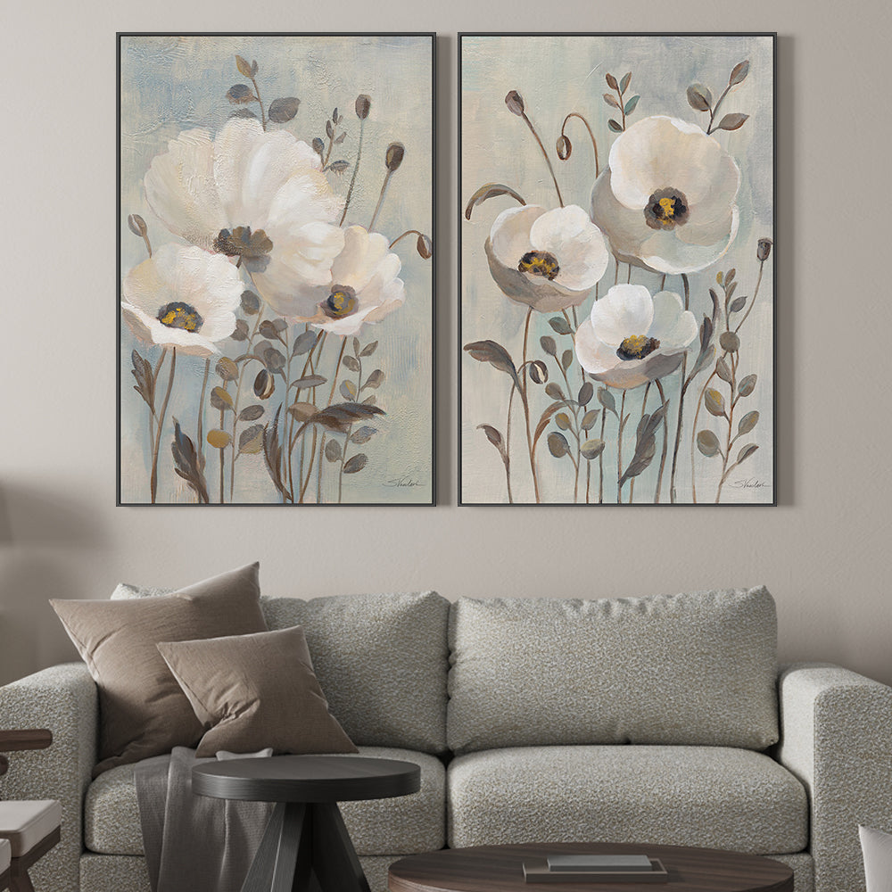 wall-art-print-canvas-poster-framed-Poppies in Blue, Style A & B, Set Of 2 , By Silvia Vassileva-2