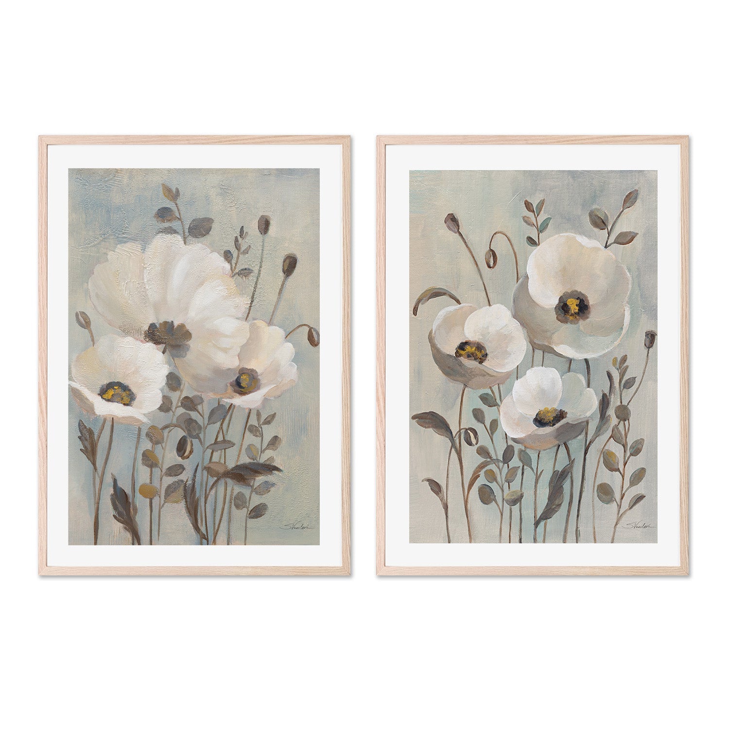 wall-art-print-canvas-poster-framed-Poppies in Blue, Style A & B, Set Of 2 , By Silvia Vassileva-6