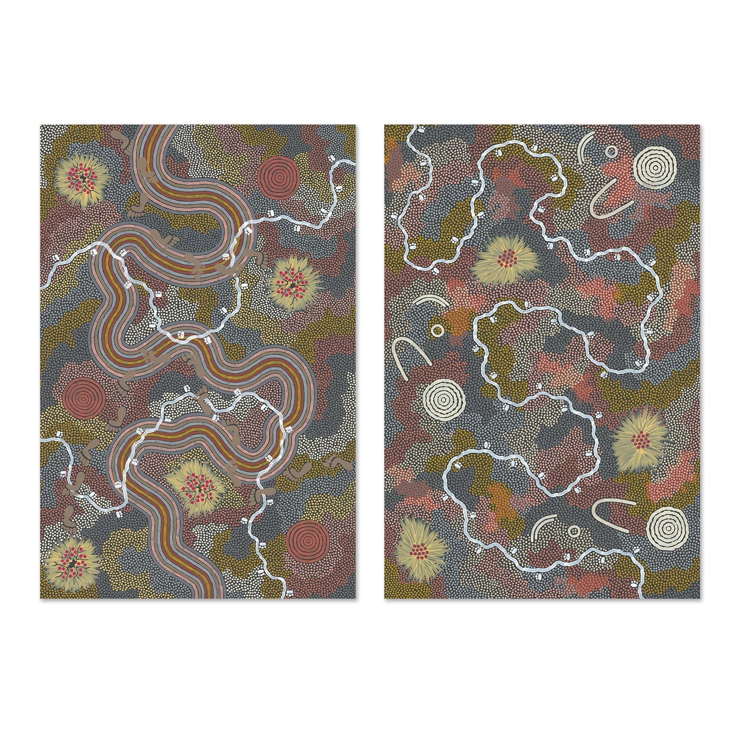 Possum And Worm Dreaming, Set Of 2 , By Danny Tjampitjinpa Possum