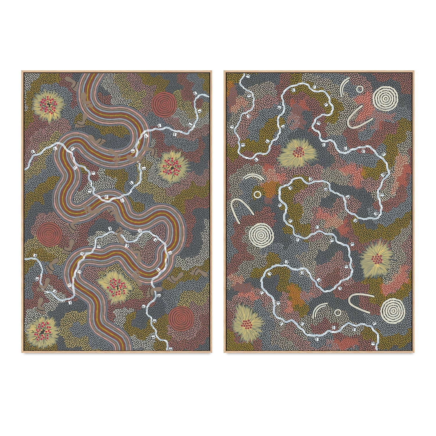 Possum And Worm Dreaming, Set Of 2 , By Danny Tjampitjinpa Possum