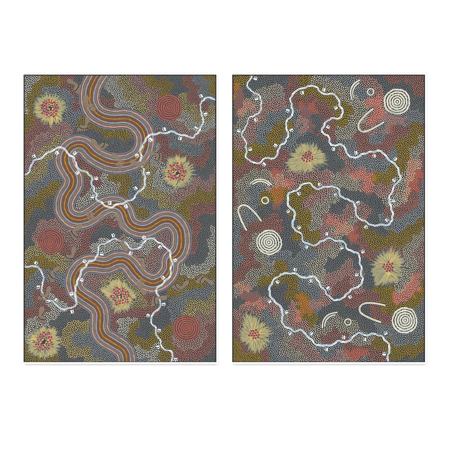 Possum And Worm Dreaming, Set Of 2 , By Danny Tjampitjinpa Possum