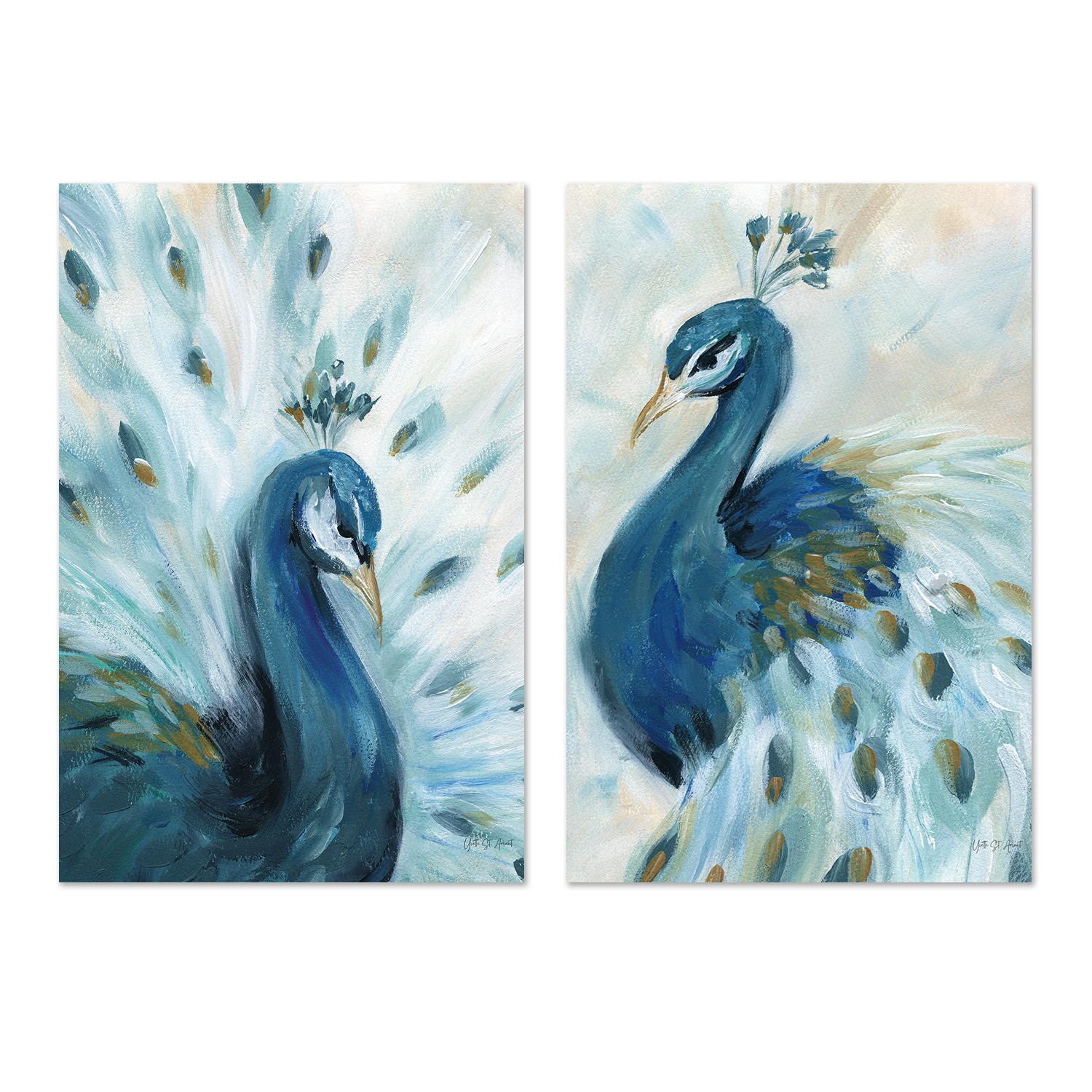 wall-art-print-canvas-poster-framed-Pretty Peacocks, Style A & B, Set of 2 , By Yvette St. Amant-1