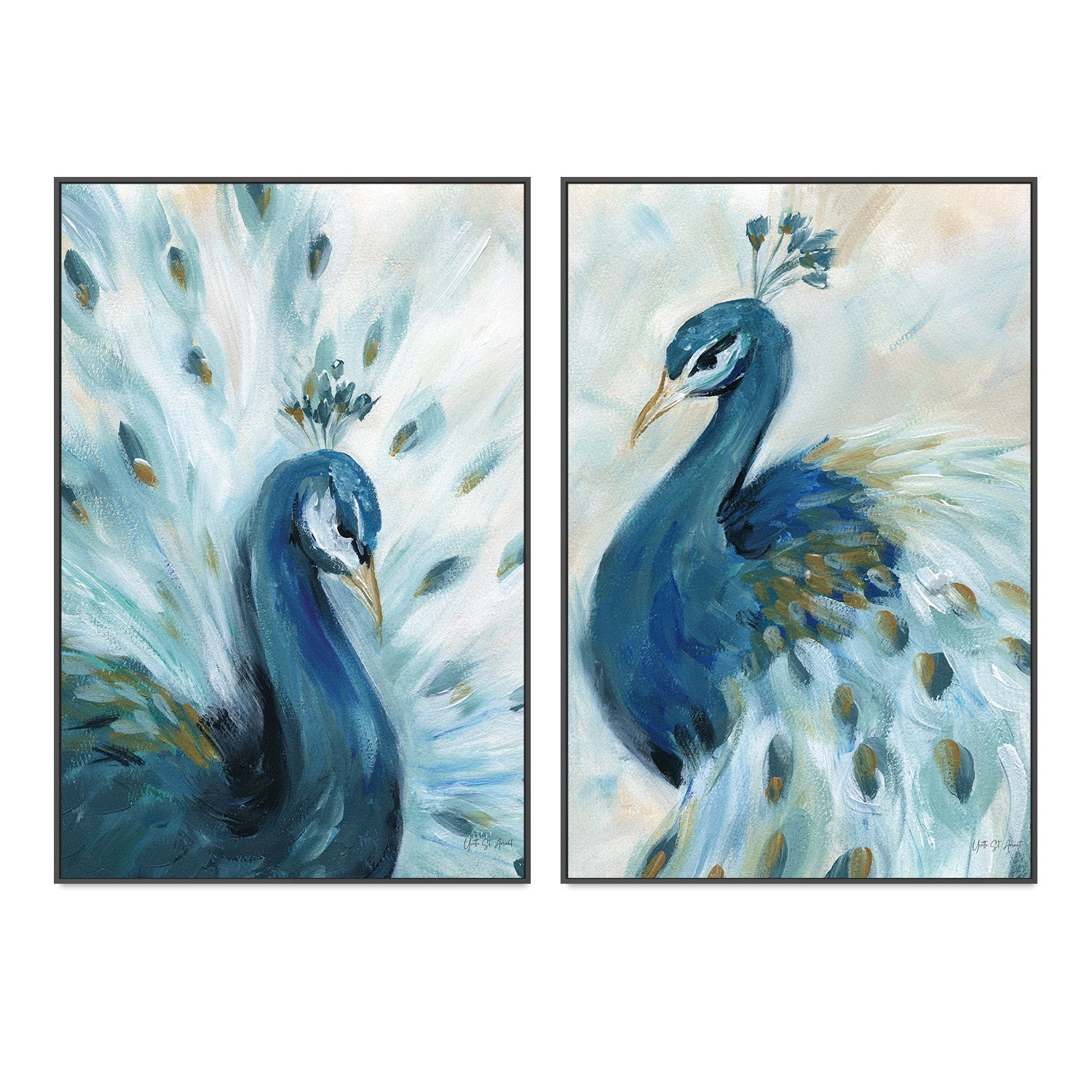 wall-art-print-canvas-poster-framed-Pretty Peacocks, Style A & B, Set of 2 , By Yvette St. Amant-3