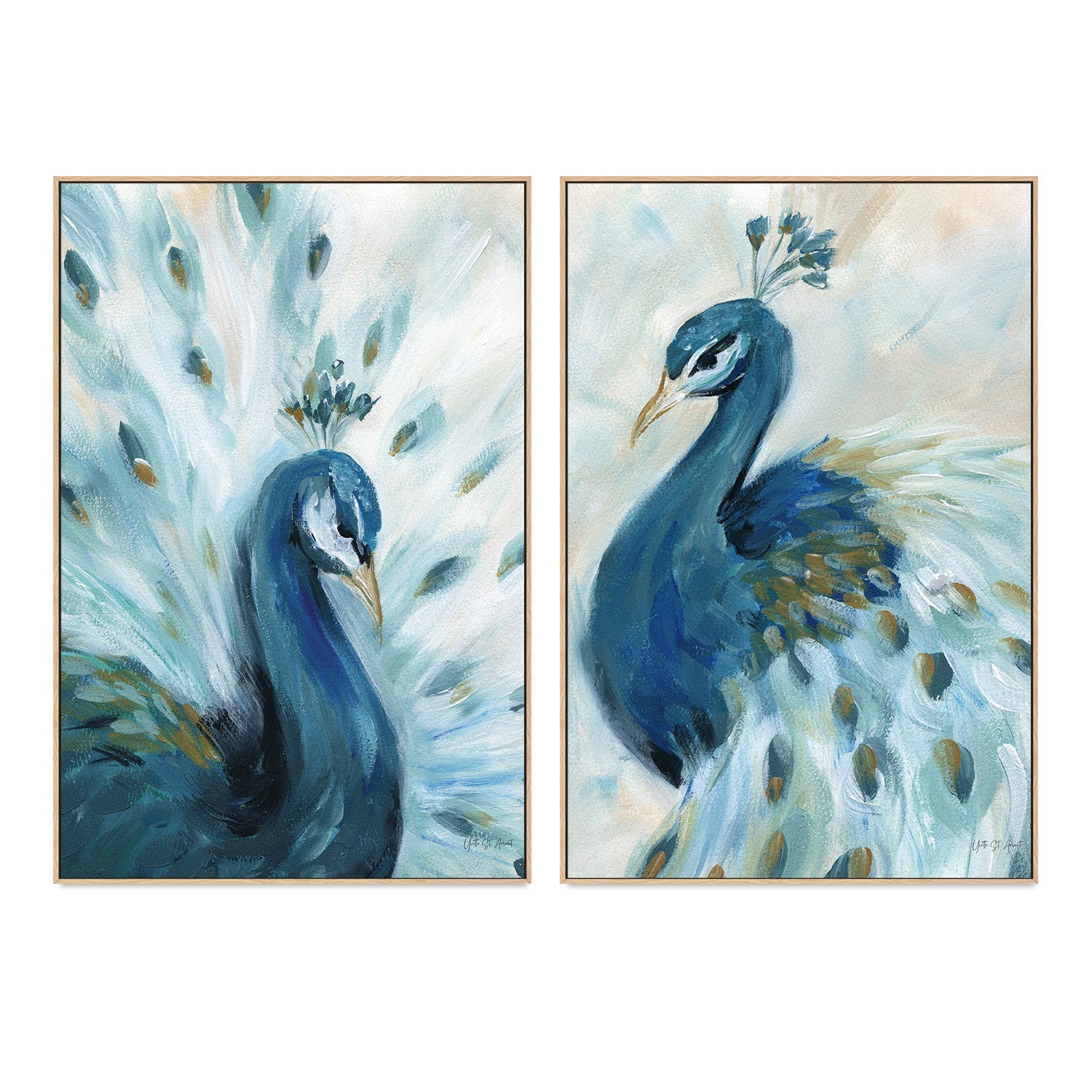 wall-art-print-canvas-poster-framed-Pretty Peacocks, Style A & B, Set of 2 , By Yvette St. Amant-4