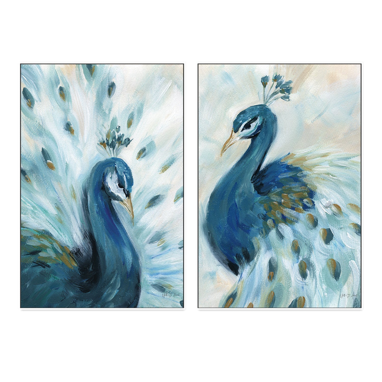 wall-art-print-canvas-poster-framed-Pretty Peacocks, Style A & B, Set of 2 , By Yvette St. Amant-5