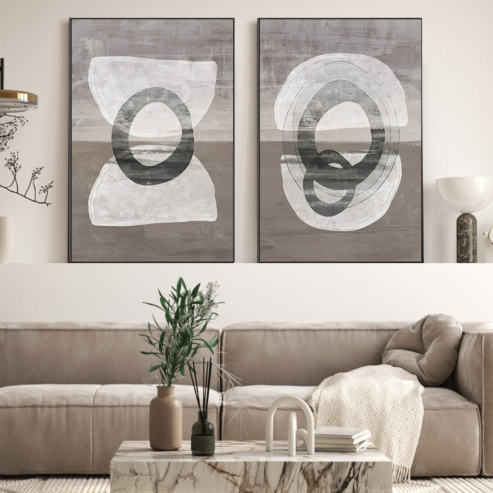 wall-art-print-canvas-poster-framed-Primitive Abstract, Style A & B, Set of 2 , By Nina Blue-2