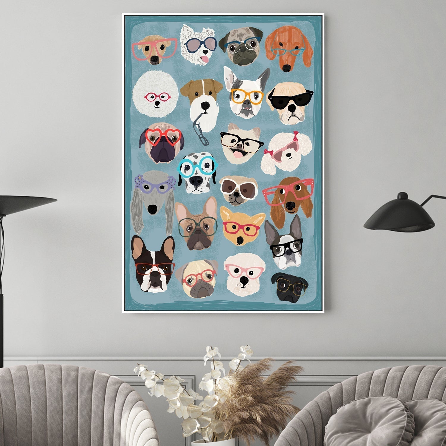 wall-art-print-canvas-poster-framed-Puzzle Dogs In Glasses, By Hanna Melin-GIOIA-WALL-ART