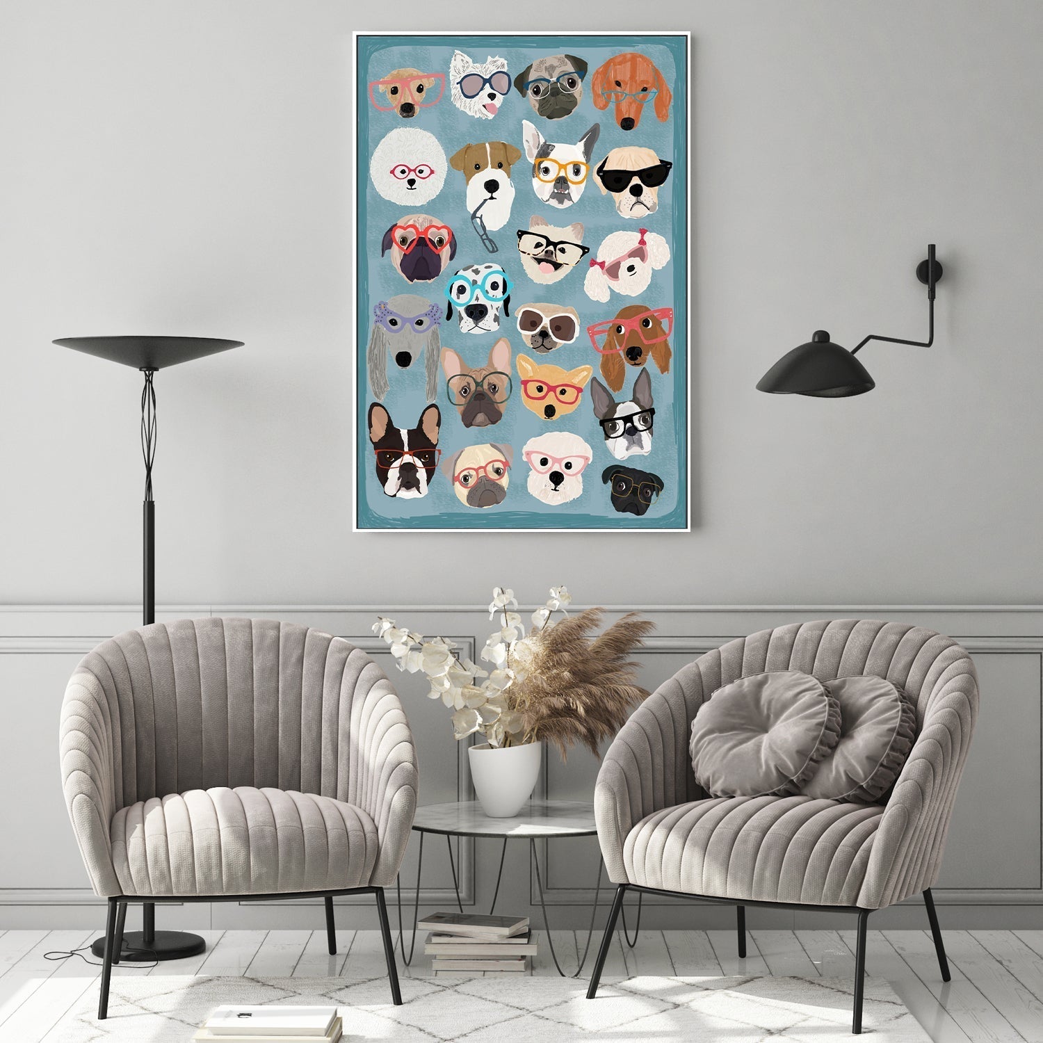 wall-art-print-canvas-poster-framed-Puzzle Dogs In Glasses, By Hanna Melin-GIOIA-WALL-ART