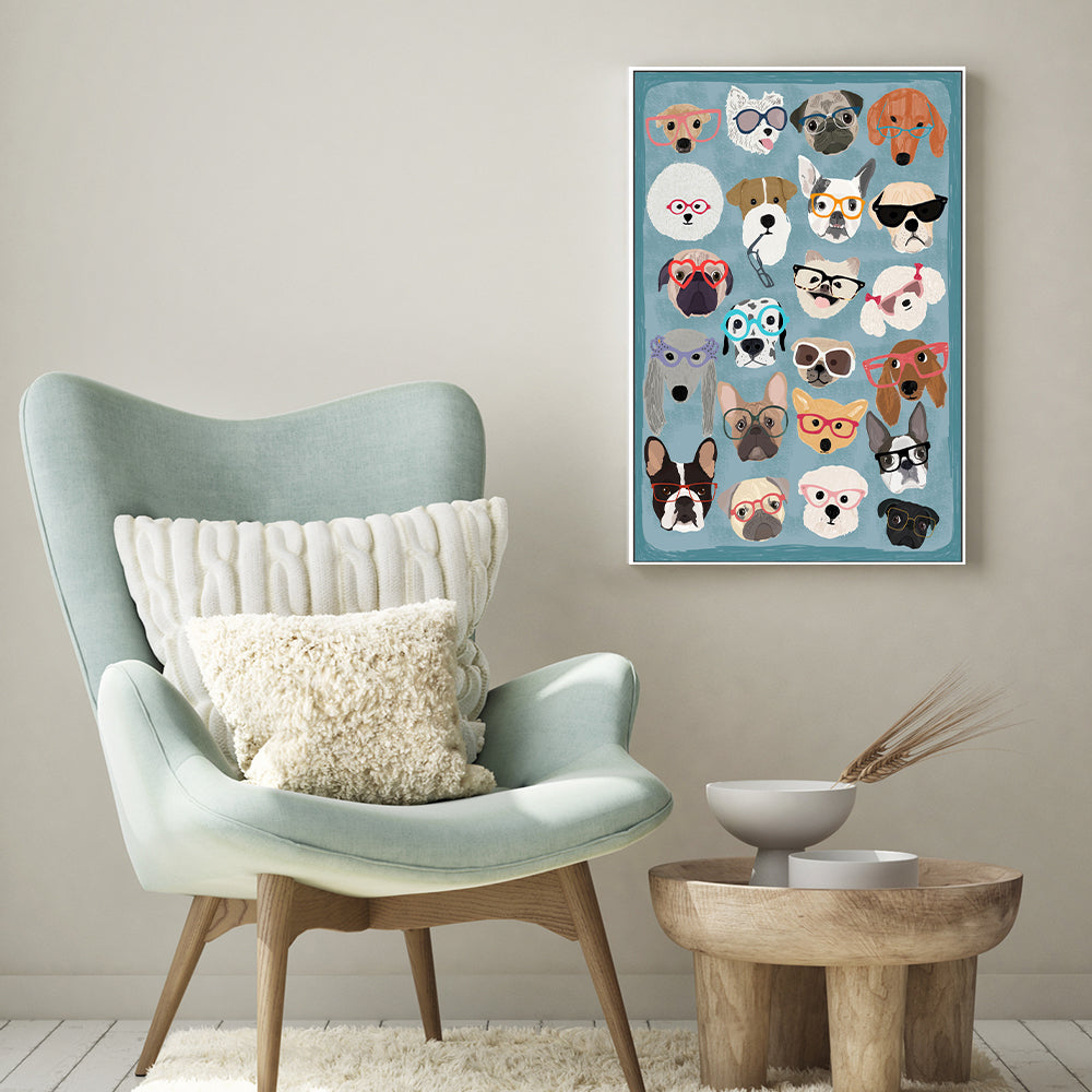 wall-art-print-canvas-poster-framed-Puzzle Dogs In Glasses, By Hanna Melin-GIOIA-WALL-ART