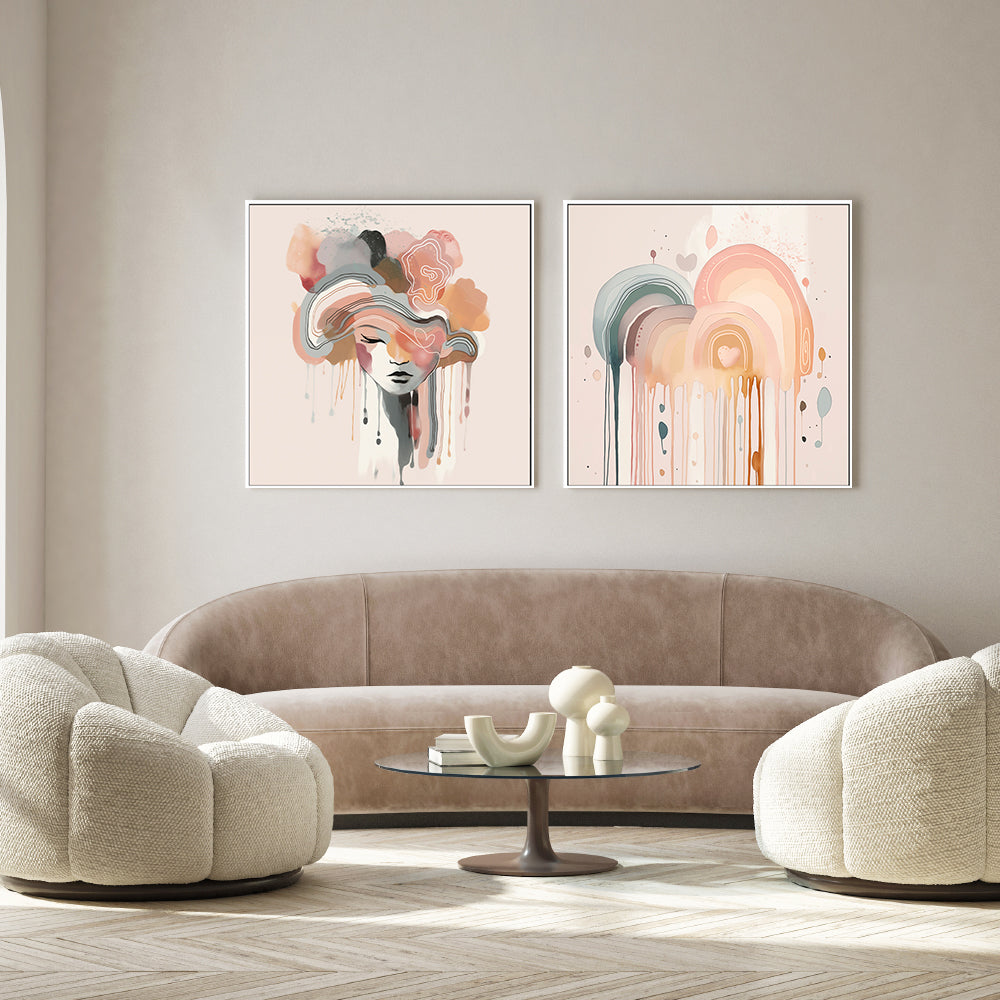 wall-art-print-canvas-poster-framed-Rainbow Drizzle, Style A & B, Set Of 2 , By Bella Eve-2