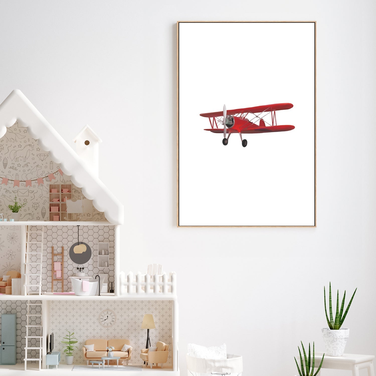 wall-art-print-canvas-poster-framed-Red Airplane White Background , By Leah Straatsma-2