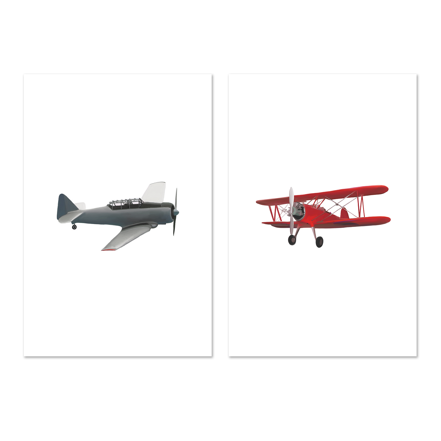 wall-art-print-canvas-poster-framed-Red and Grey Airplane, Set Of 2 , By Leah Straatsma-1