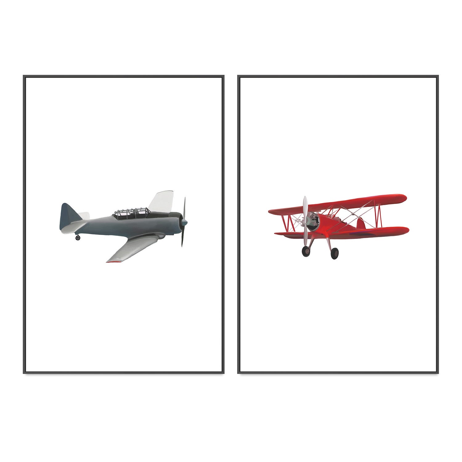 wall-art-print-canvas-poster-framed-Red and Grey Airplane, Set Of 2 , By Leah Straatsma-3