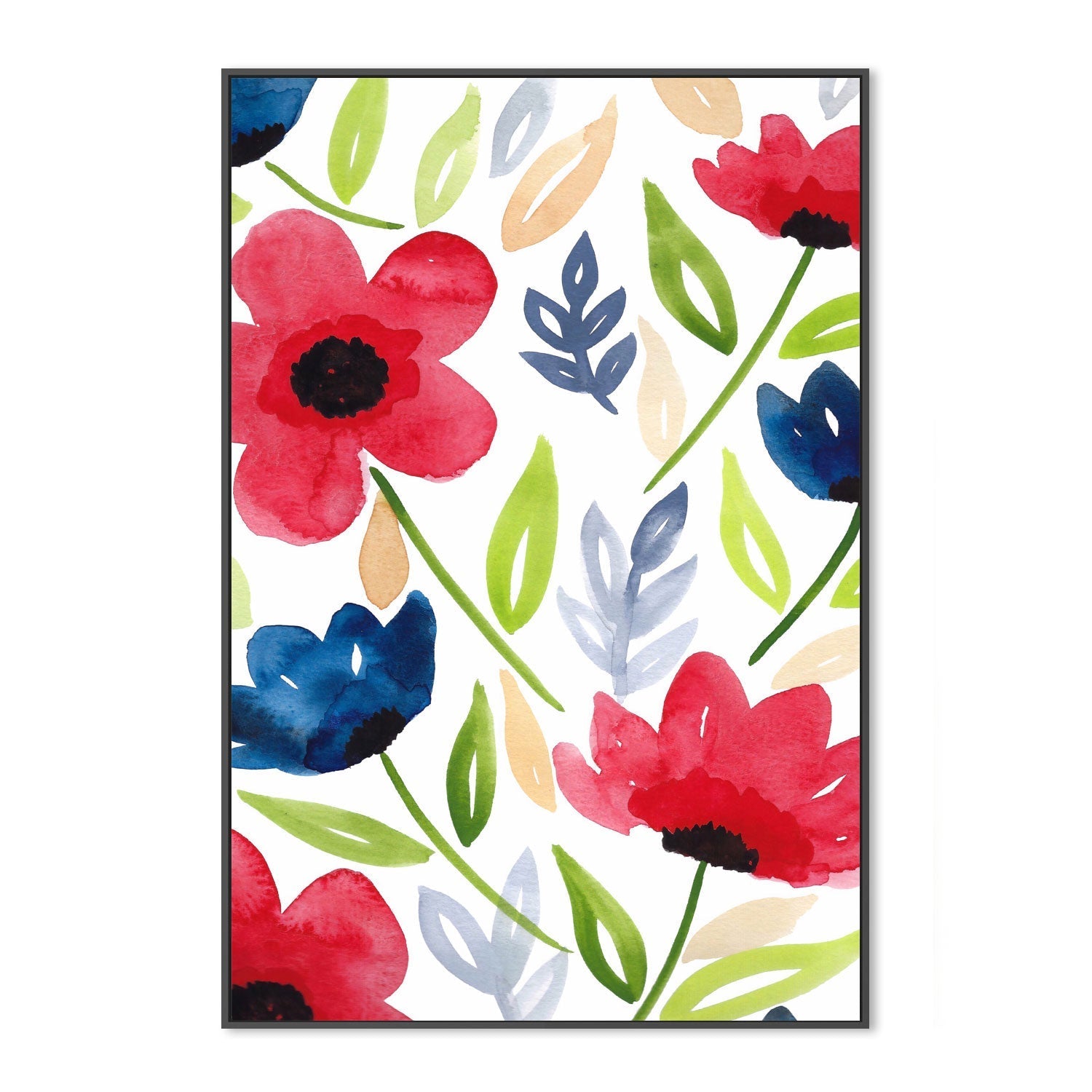 wall-art-print-canvas-poster-framed-Red Blue Flowers , By Lisa Nohren-3