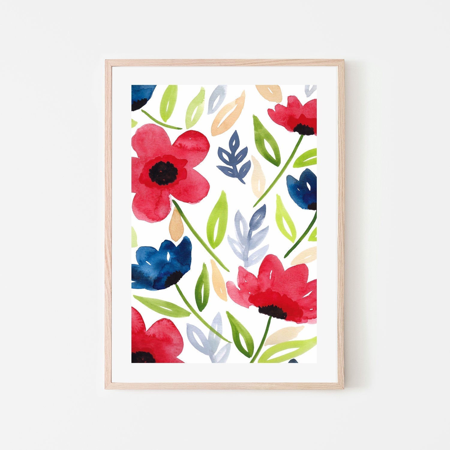 wall-art-print-canvas-poster-framed-Red Blue Flowers , By Lisa Nohren-6