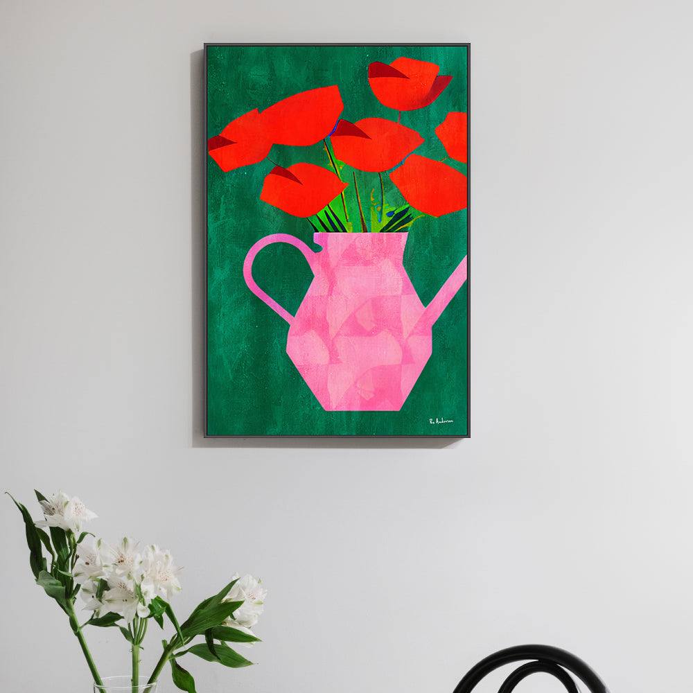 wall-art-print-canvas-poster-framed-Red Poppies In A Pink Vase , By Bo Anderson-2