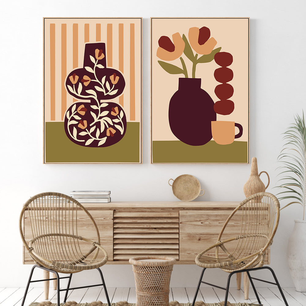 wall-art-print-canvas-poster-framed-Red Vases, Set Of 2-GIOIA-WALL-ART