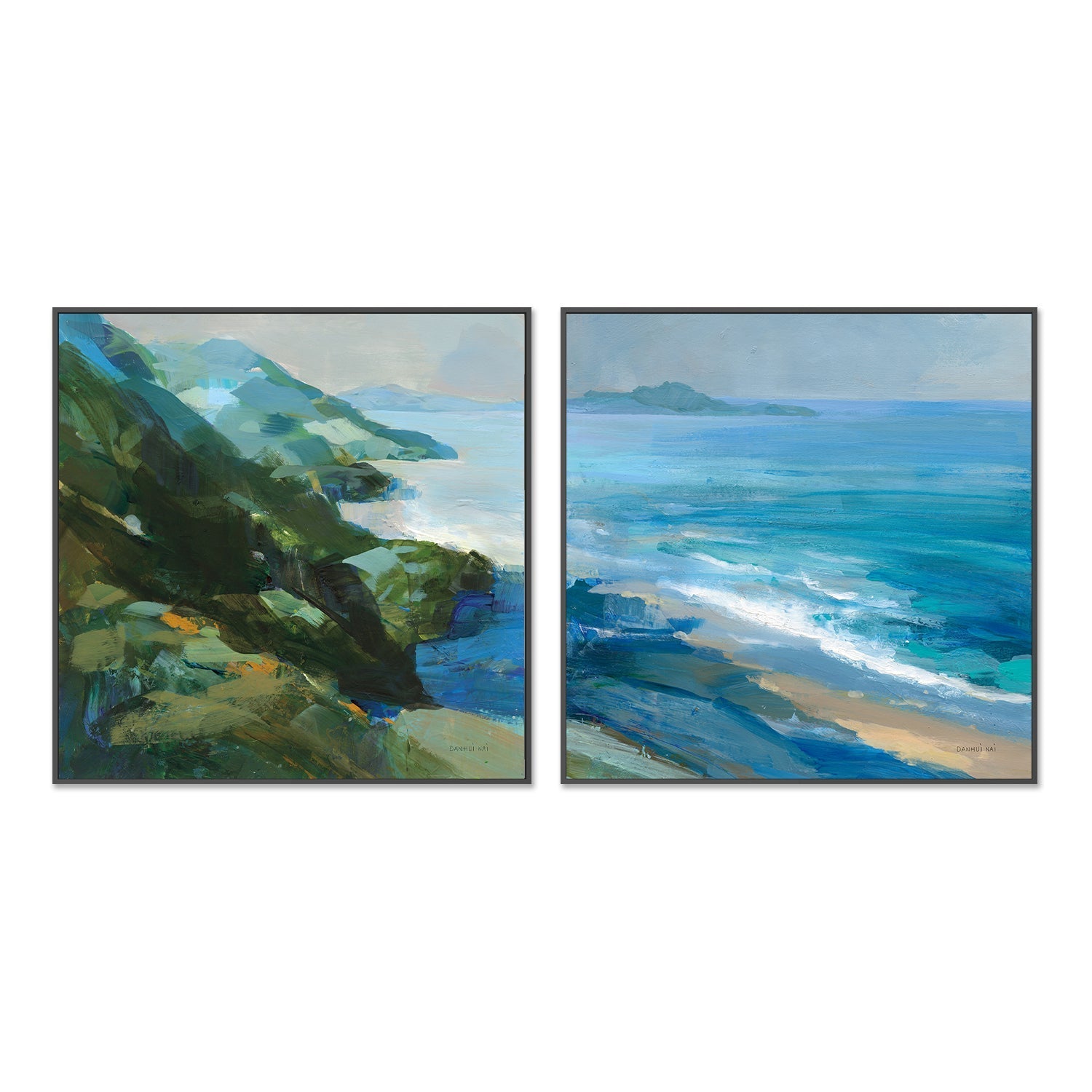 wall-art-print-canvas-poster-framed-Rocky Shoreline, Style A & B, Set Of 2 , By Danhui Nai-3