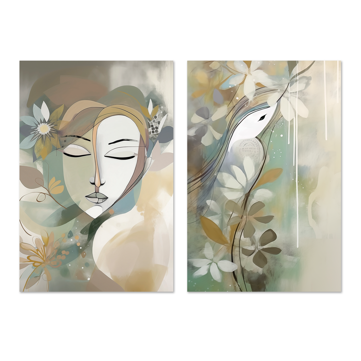 wall-art-print-canvas-poster-framed-Sage, Style A & B, Set Of 2 , By Bella Eve-1