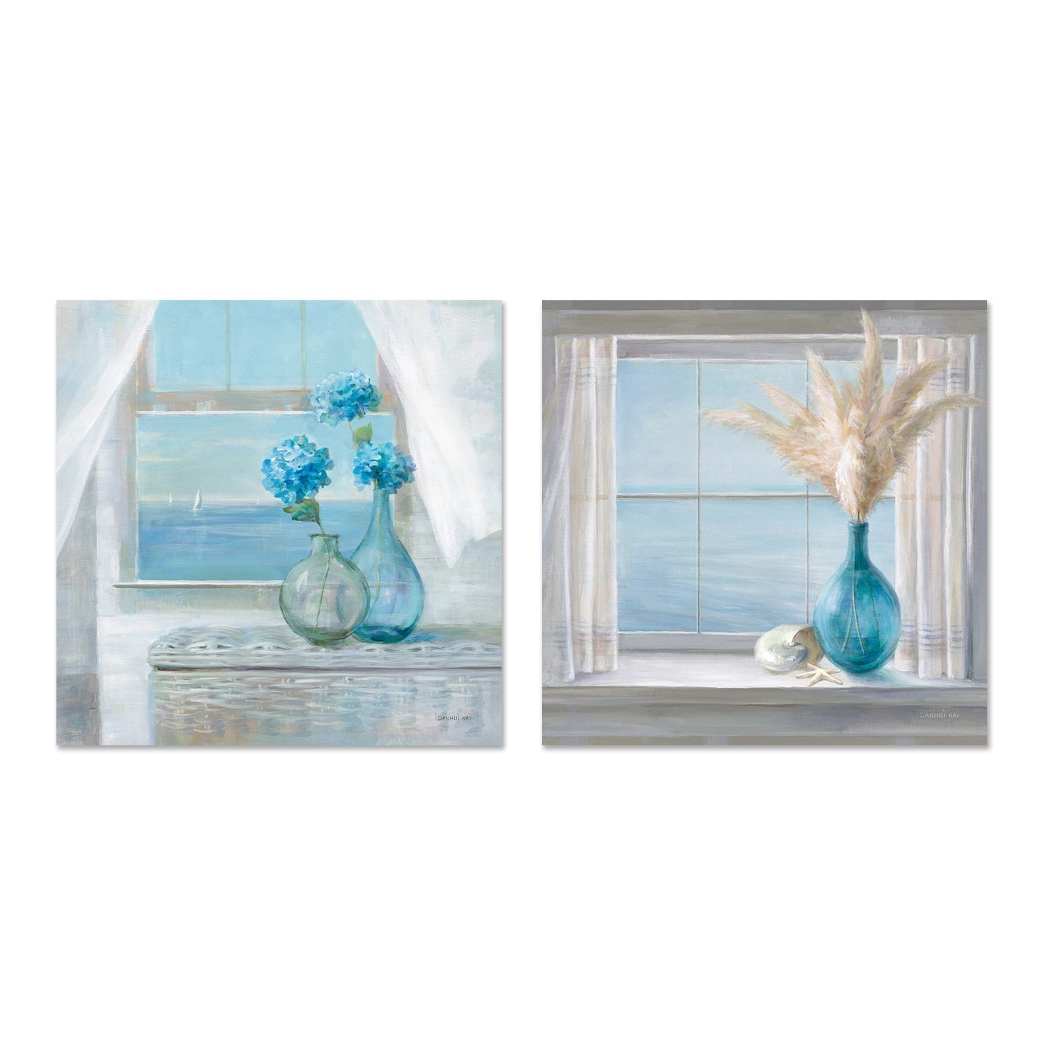 wall-art-print-canvas-poster-framed-Seaside View Beach House, Set of 2-by-Danhui Nai-Gioia Wall Art