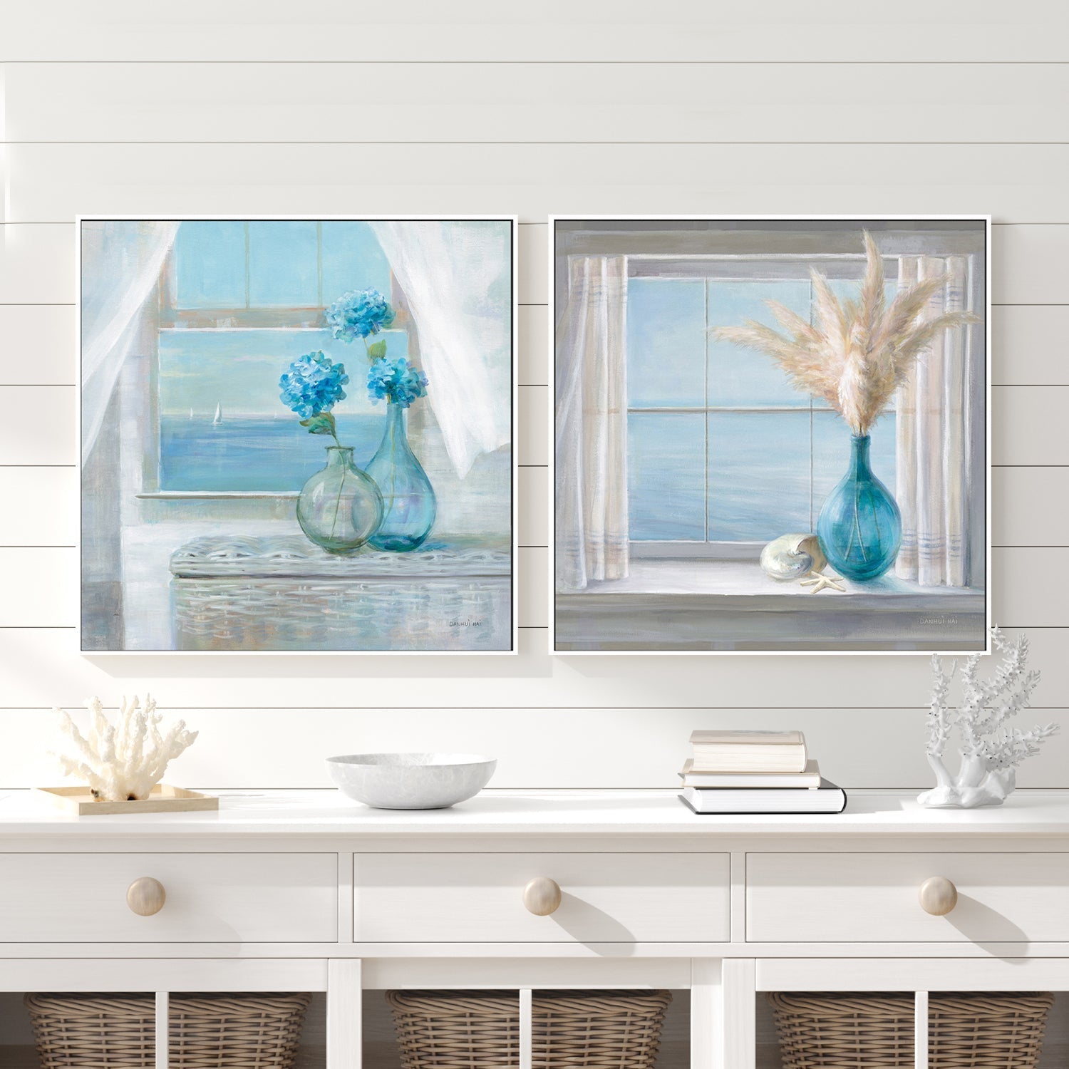 wall-art-print-canvas-poster-framed-Seaside View Beach House, Set of 2-by-Danhui Nai-Gioia Wall Art