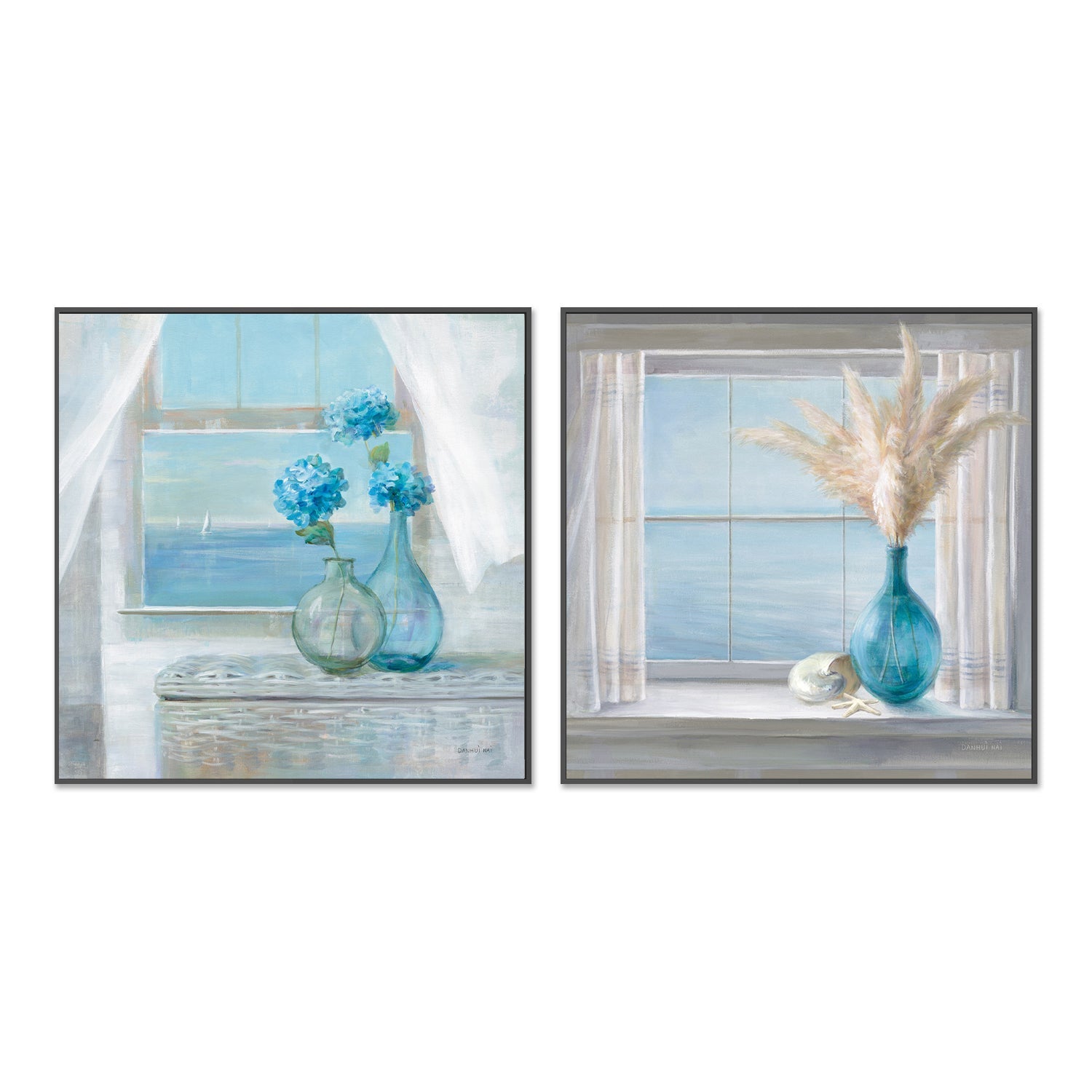 wall-art-print-canvas-poster-framed-Seaside View Beach House, Set of 2-by-Danhui Nai-Gioia Wall Art