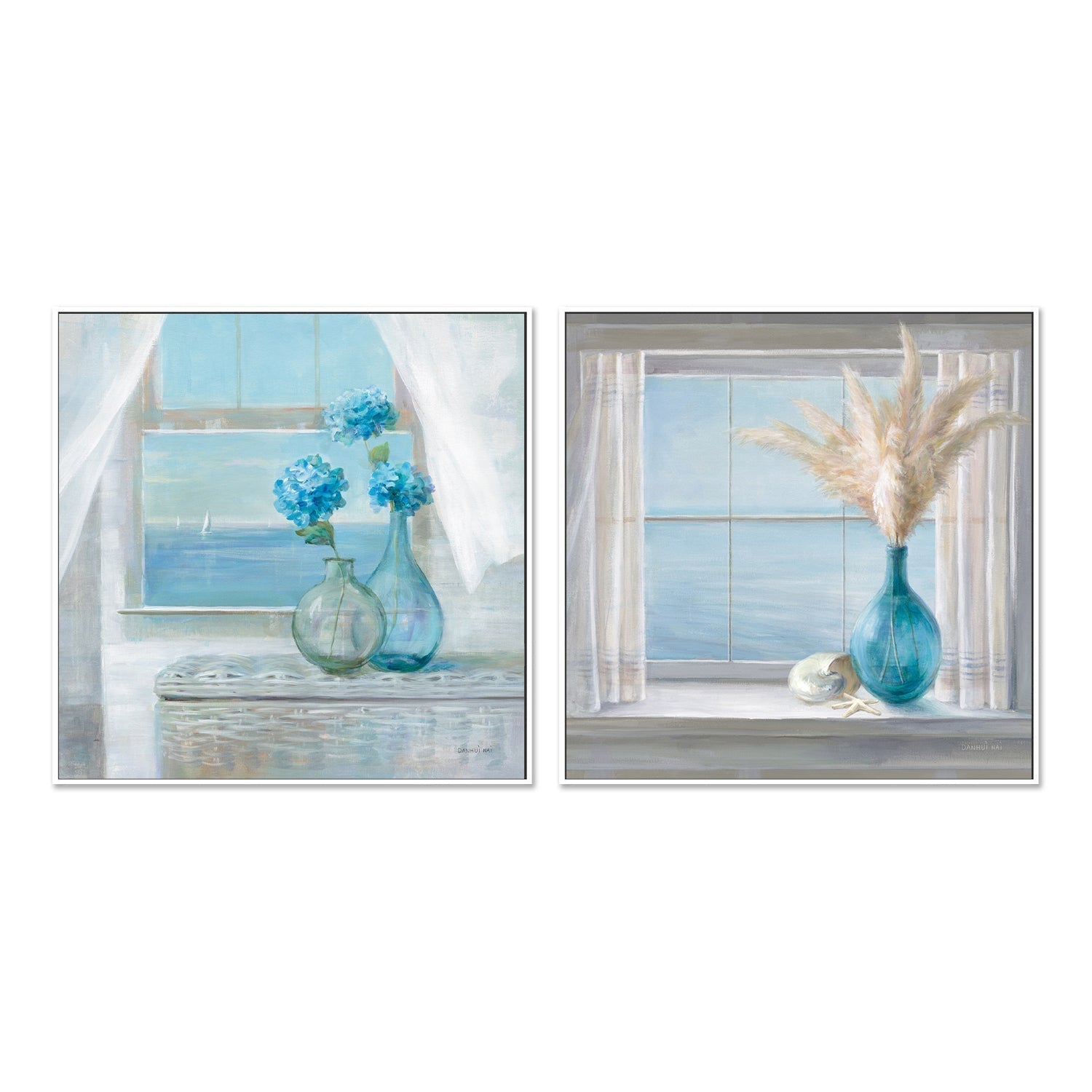 wall-art-print-canvas-poster-framed-Seaside View Beach House, Set of 2-by-Danhui Nai-Gioia Wall Art