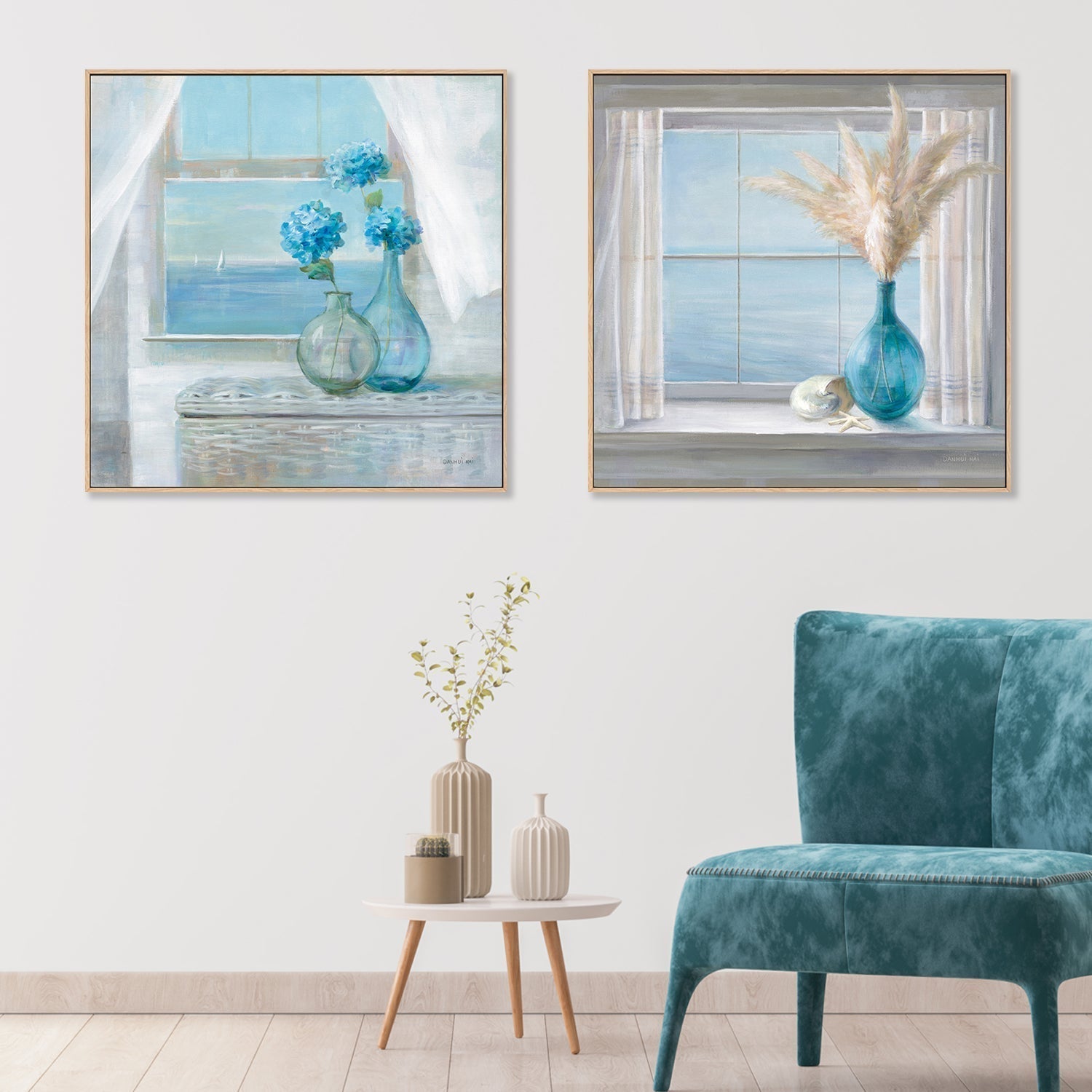 wall-art-print-canvas-poster-framed-Seaside View Beach House, Set of 2-by-Danhui Nai-Gioia Wall Art