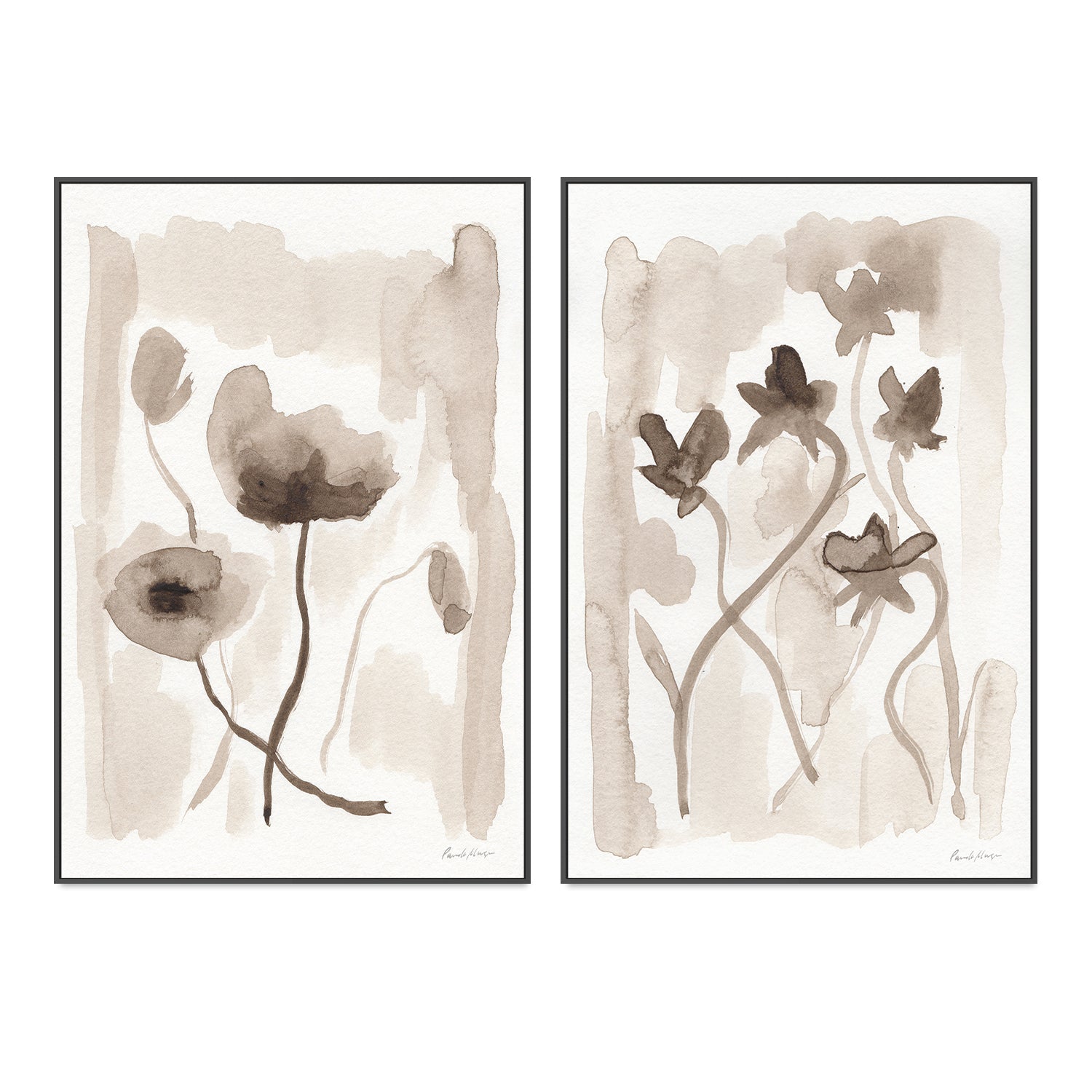 wall-art-print-canvas-poster-framed-Sepia Florals, Style A & B, Set Of 2 , By Pamela Munger-GIOIA-WALL-ART