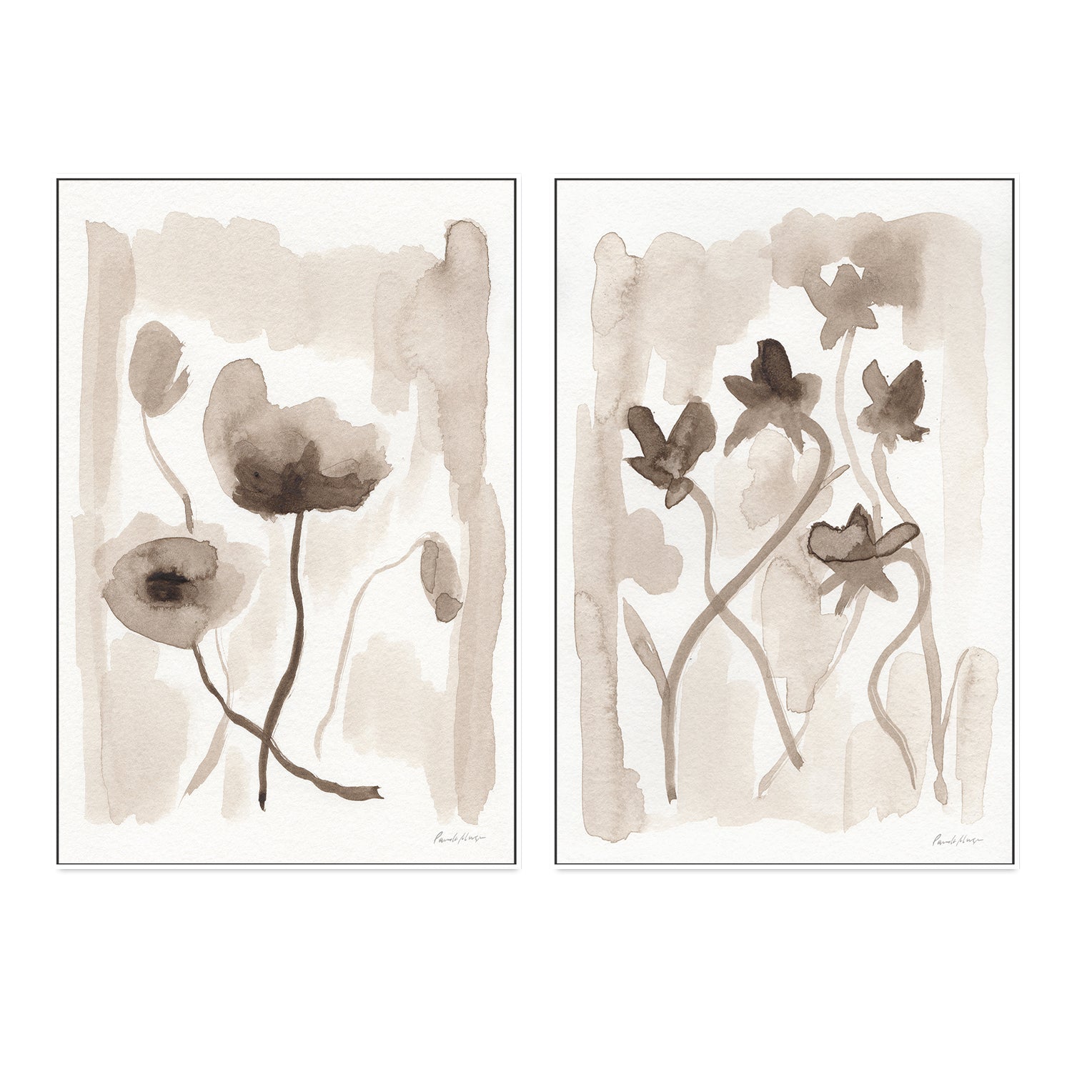 wall-art-print-canvas-poster-framed-Sepia Florals, Style A & B, Set Of 2 , By Pamela Munger-GIOIA-WALL-ART