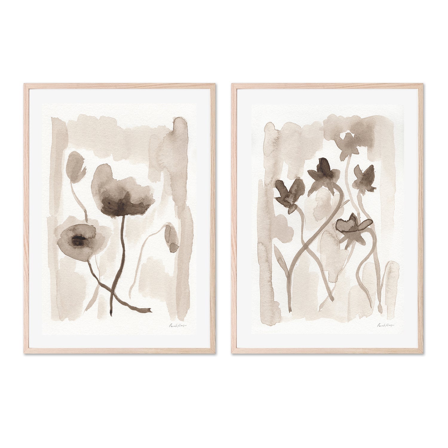 wall-art-print-canvas-poster-framed-Sepia Florals, Style A & B, Set Of 2 , By Pamela Munger-GIOIA-WALL-ART