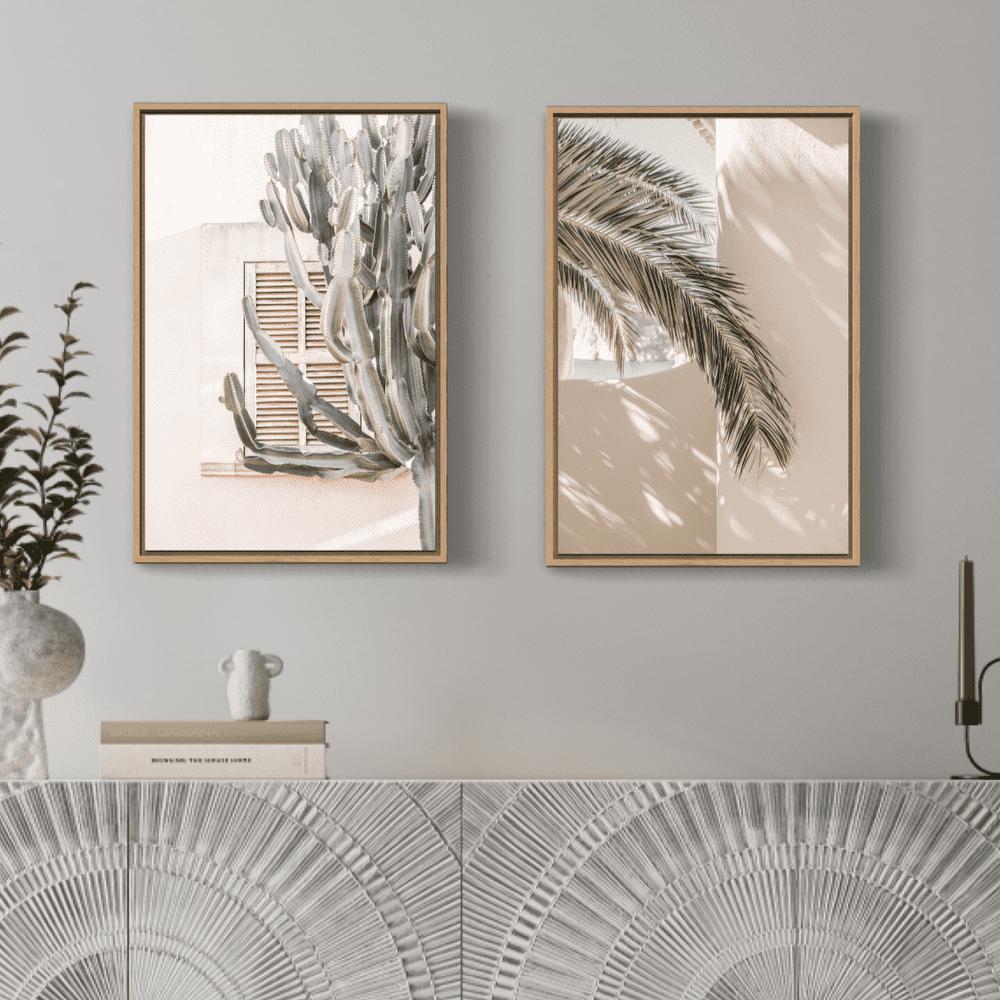 wall-art-print-canvas-poster-framed-Shadows Of A Palm And Cactus Plant, Set Of 2-by-Gioia Wall Art-Gioia Wall Art