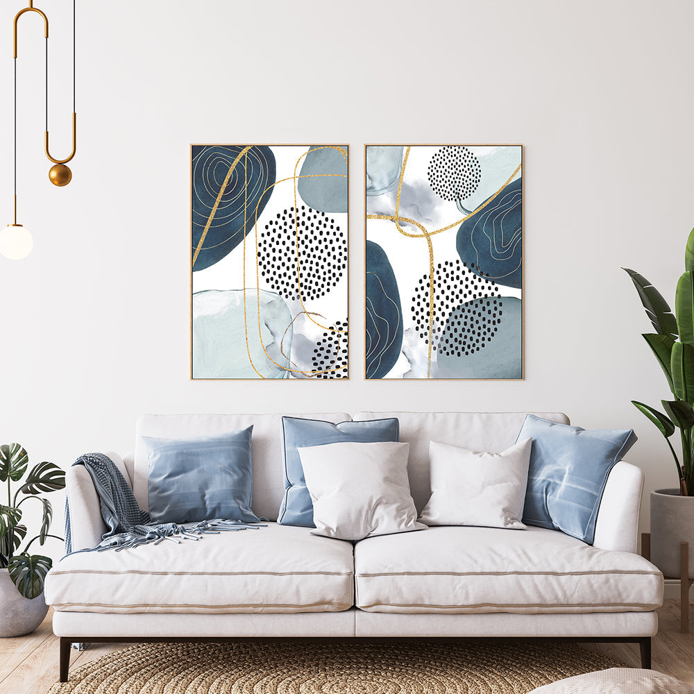 wall-art-print-canvas-poster-framed-Shapely Blue, Style A & B, Set Of 2 , By Sally Ann Moss-GIOIA-WALL-ART