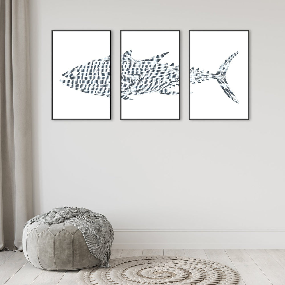 wall-art-print-canvas-poster-framed-Shark, Set Of 3-by-Emily Wood-Gioia Wall Art