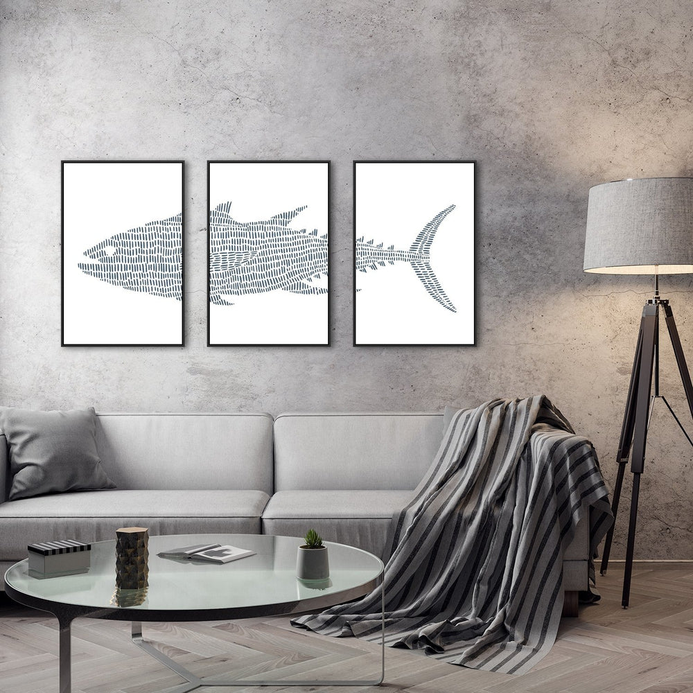 wall-art-print-canvas-poster-framed-Shark, Set Of 3-by-Emily Wood-Gioia Wall Art