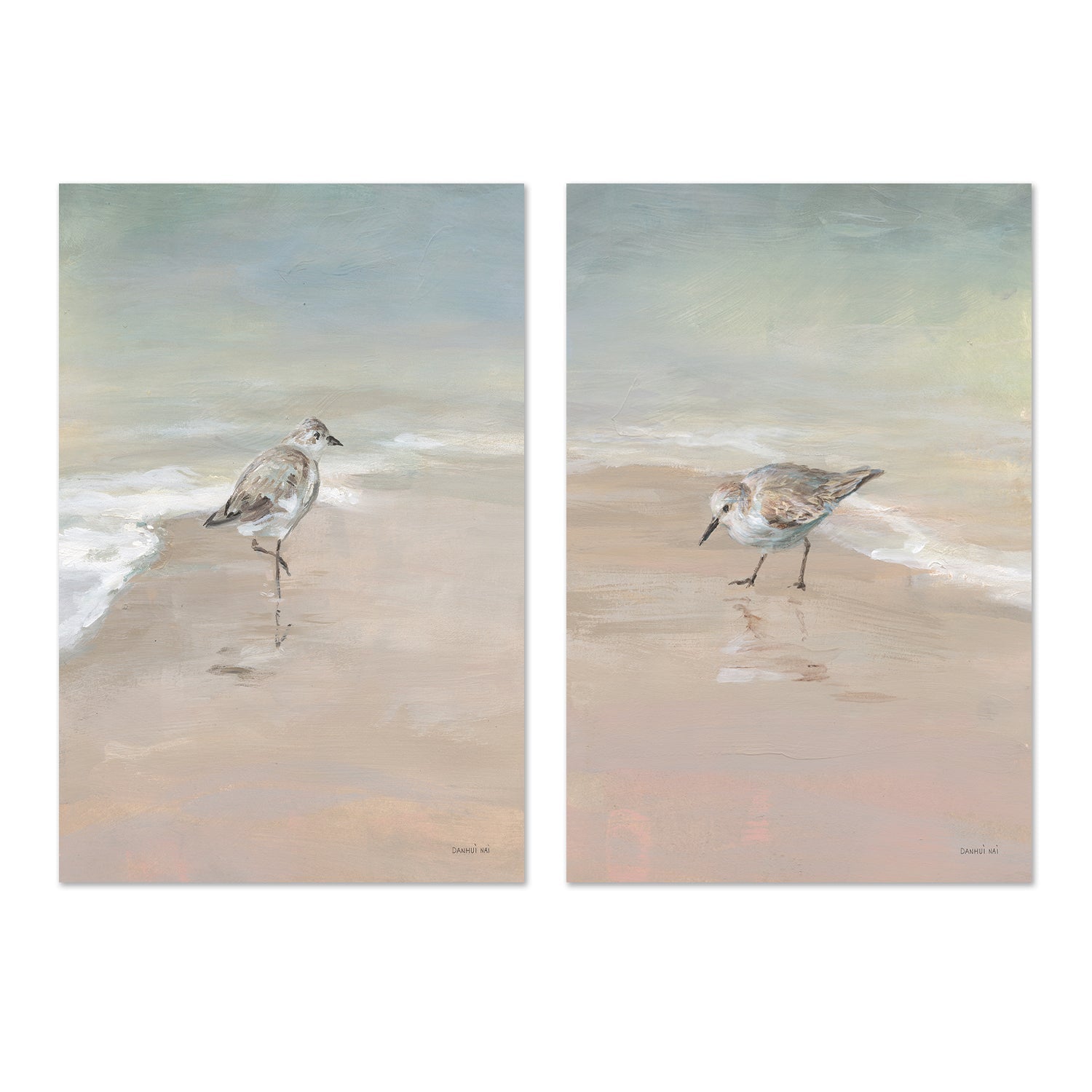 wall-art-print-canvas-poster-framed-Shorebird On The Sand, Style A & B, Set Of 2 , By Danhui Nai-GIOIA-WALL-ART