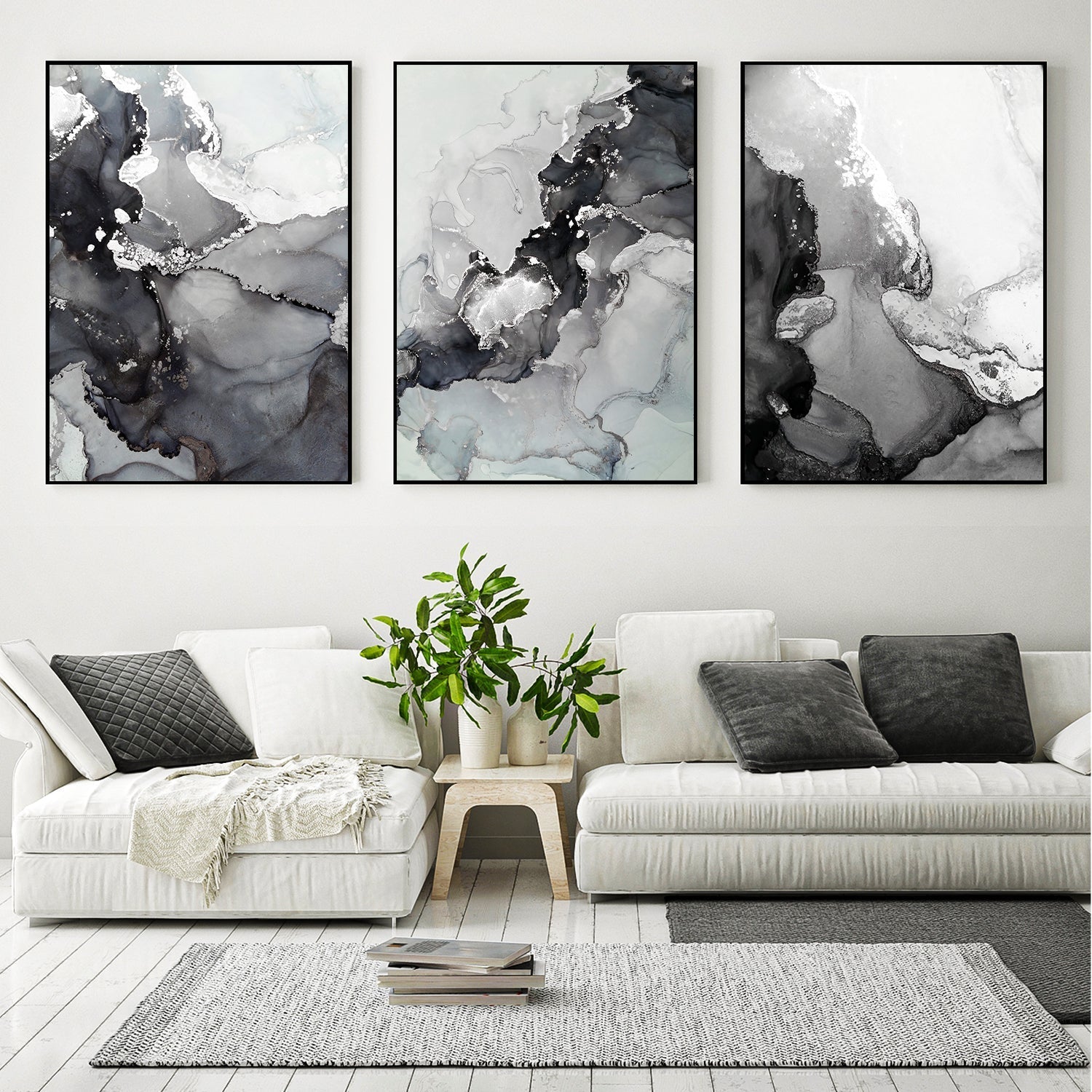 wall-art-print-canvas-poster-framed-Silver Swirl, Style A, B & C, Set Of 3-GIOIA-WALL-ART