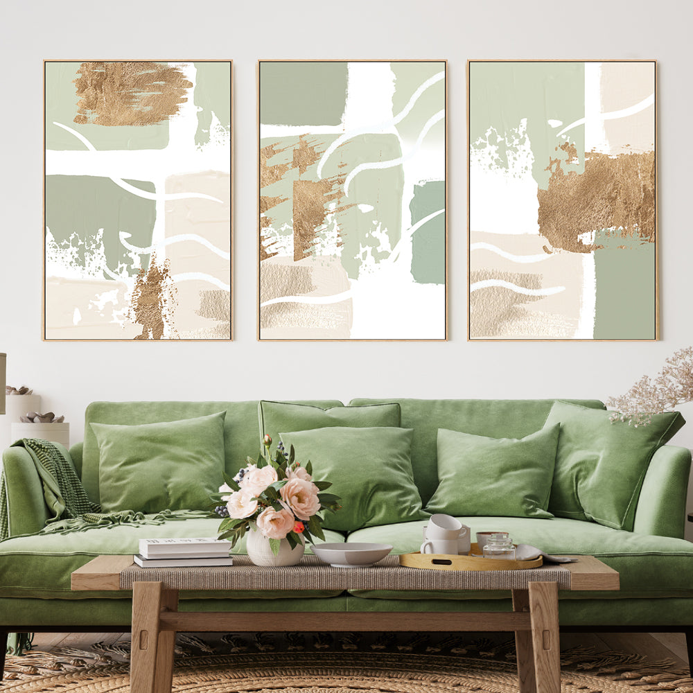 wall-art-print-canvas-poster-framed-Simply Green, Style A, B & C, Set Of 3 , By Sally Ann Moss-GIOIA-WALL-ART