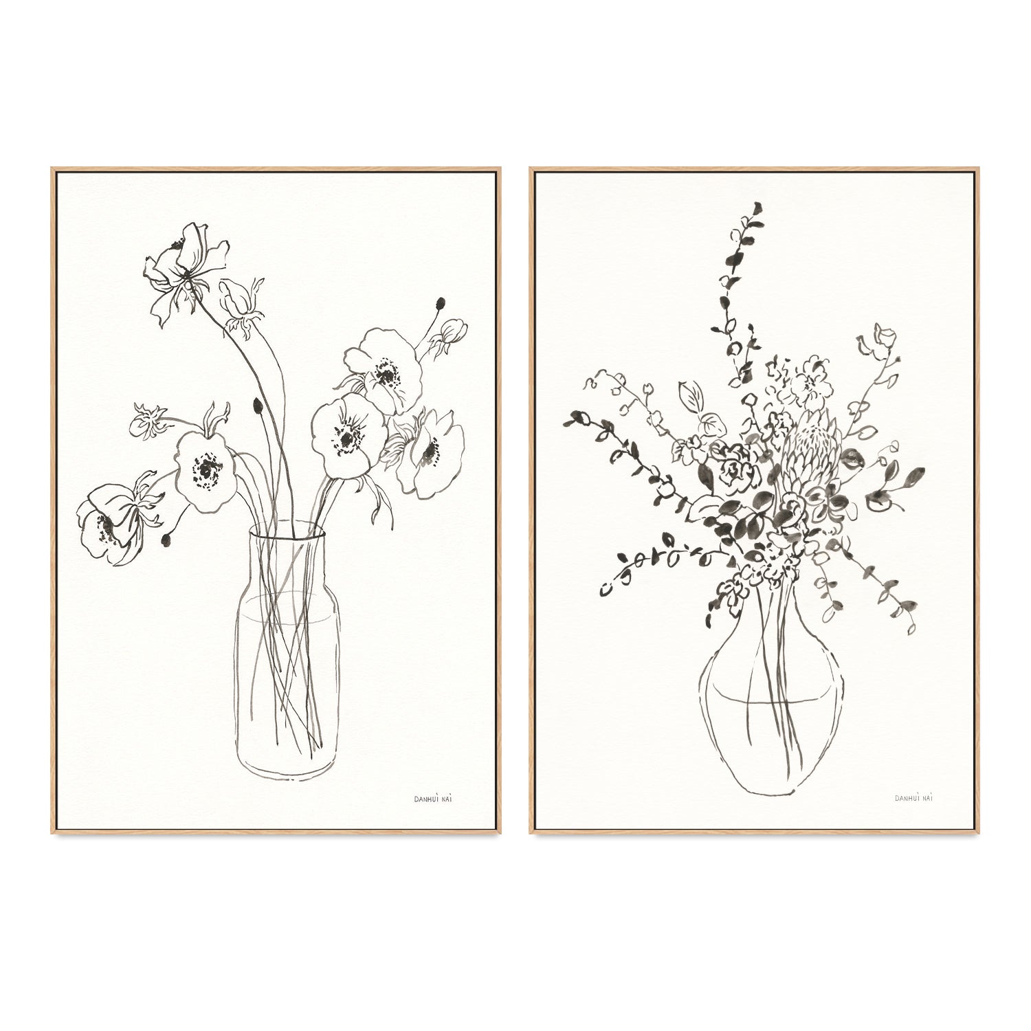 wall-art-print-canvas-poster-framed-Sketches of Spring, Style A & Style B, Set Of 2 , By Danhui Nai-GIOIA-WALL-ART