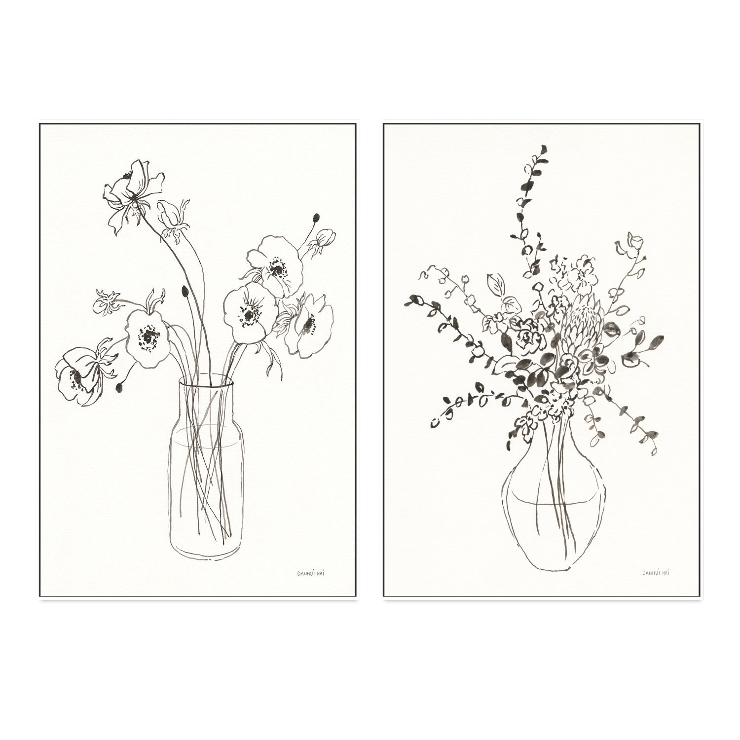 wall-art-print-canvas-poster-framed-Sketches of Spring, Style A & Style B, Set Of 2 , By Danhui Nai-GIOIA-WALL-ART