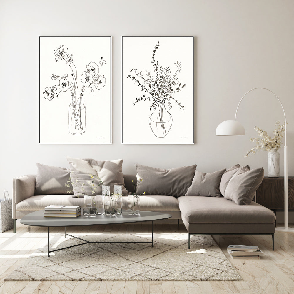 wall-art-print-canvas-poster-framed-Sketches of Spring, Style A & Style B, Set Of 2 , By Danhui Nai-GIOIA-WALL-ART