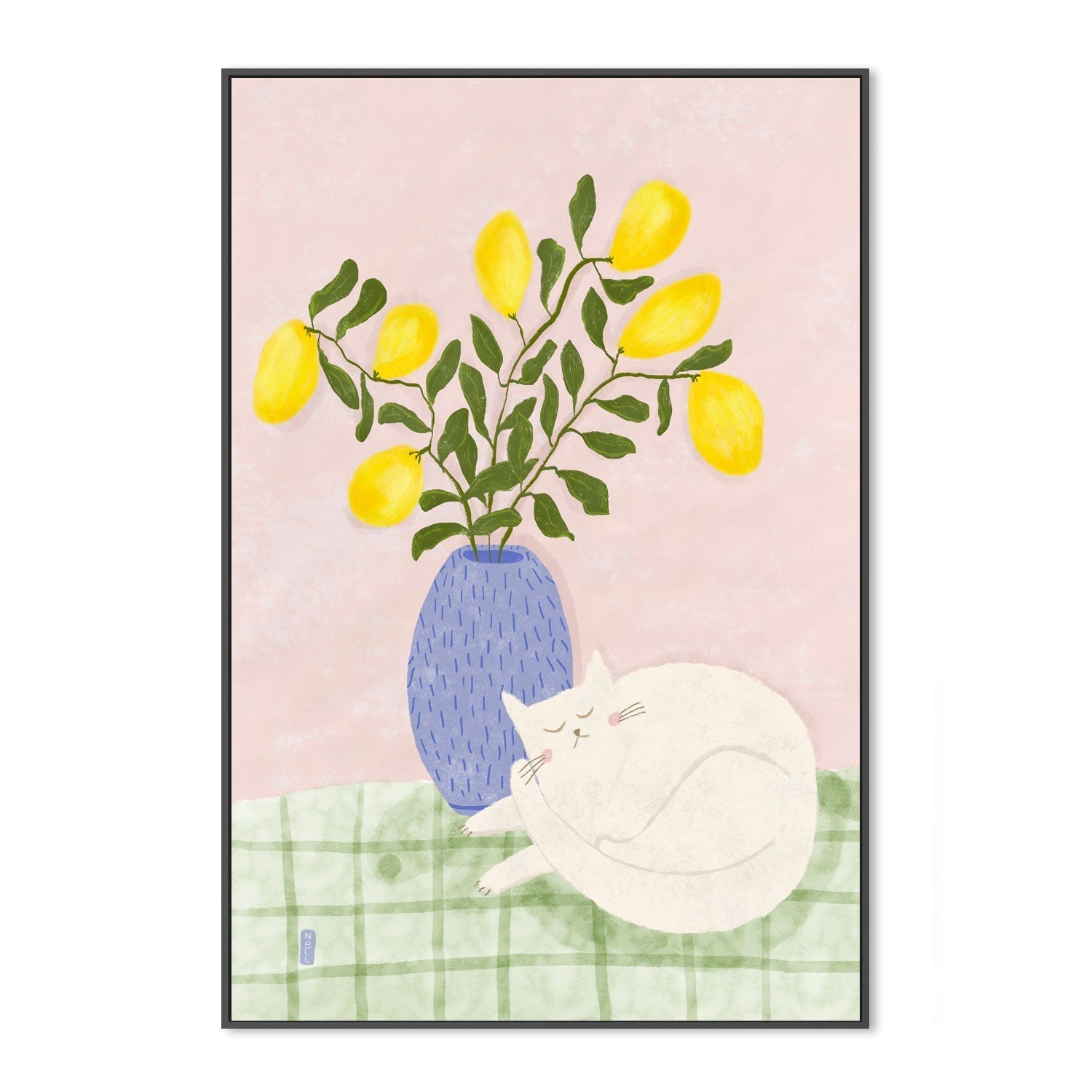 wall-art-print-canvas-poster-framed-Sleeping Cat And A Lemon Vase , By Lia Nell-GIOIA-WALL-ART