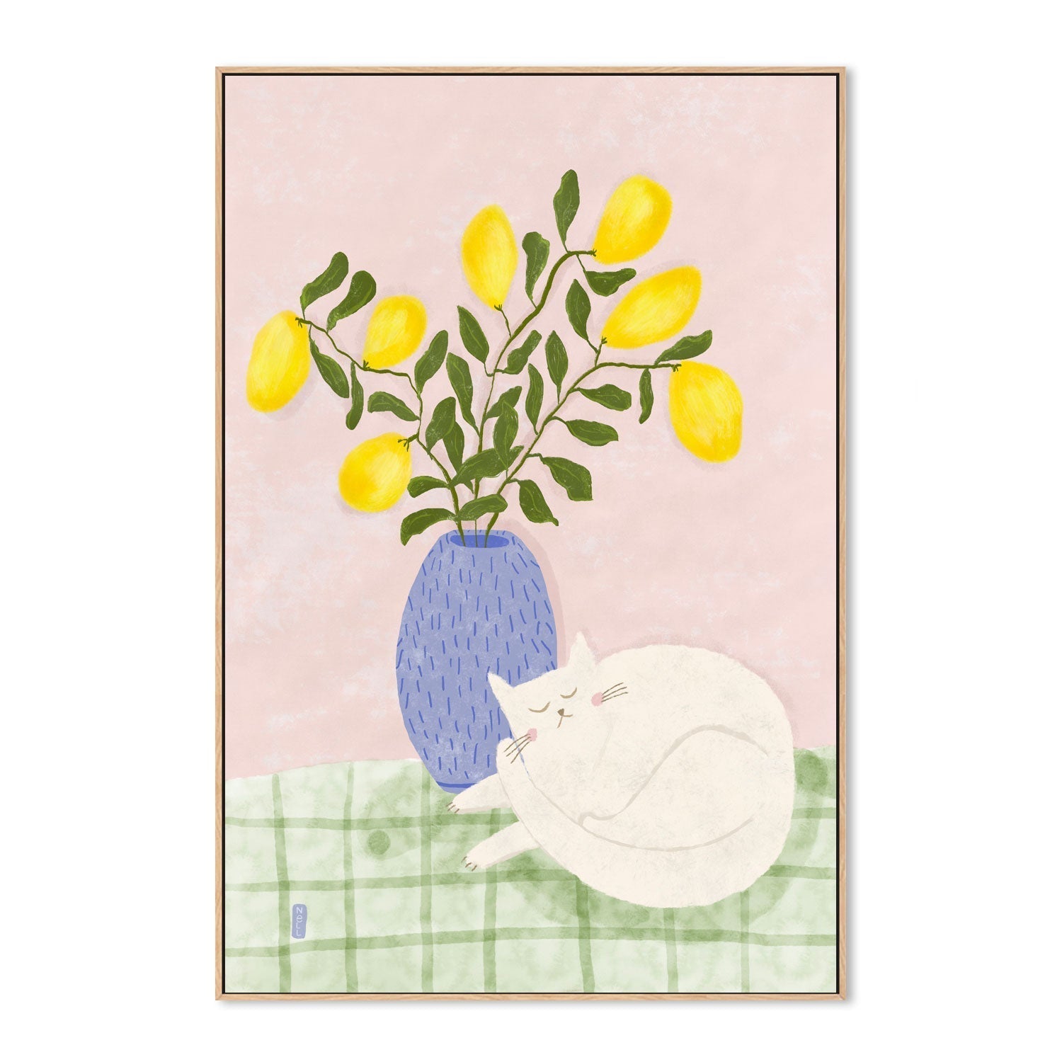 wall-art-print-canvas-poster-framed-Sleeping Cat And A Lemon Vase , By Lia Nell-GIOIA-WALL-ART