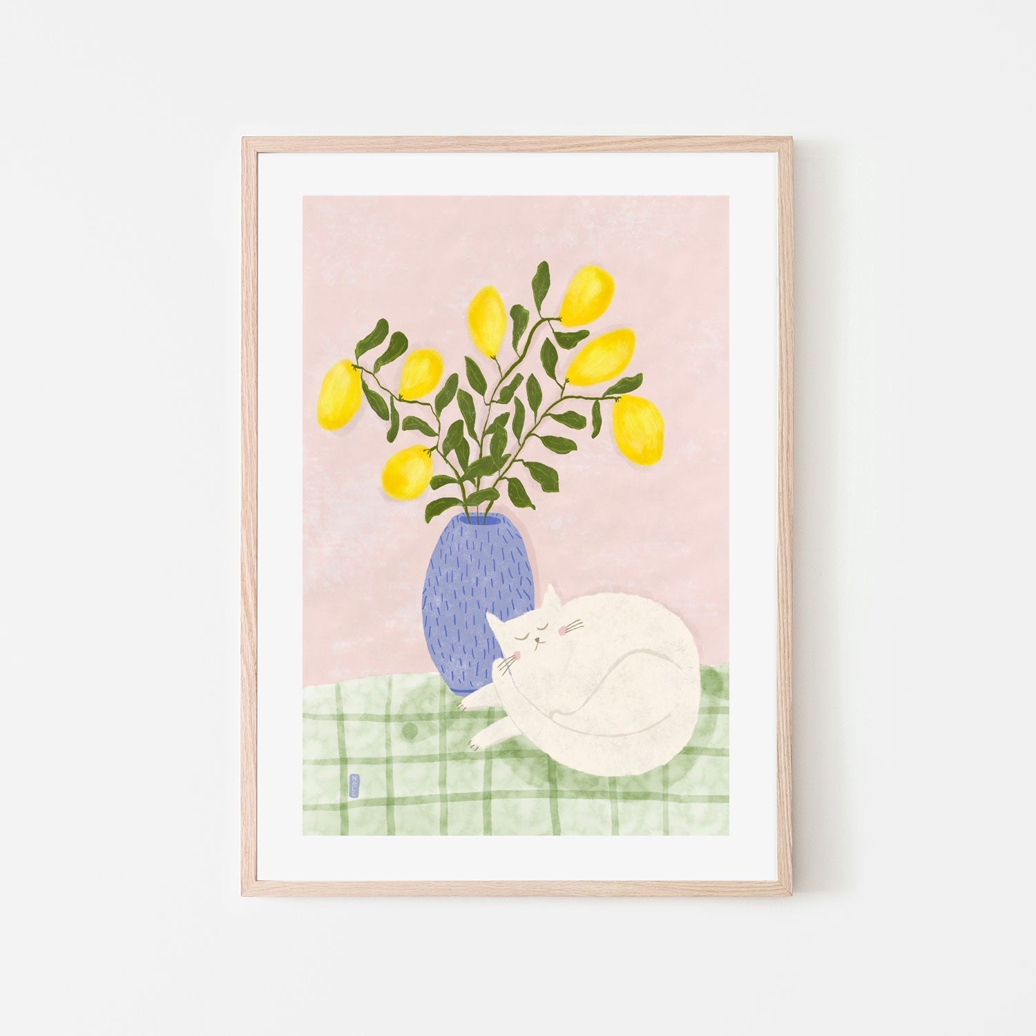 wall-art-print-canvas-poster-framed-Sleeping Cat And A Lemon Vase , By Lia Nell-GIOIA-WALL-ART