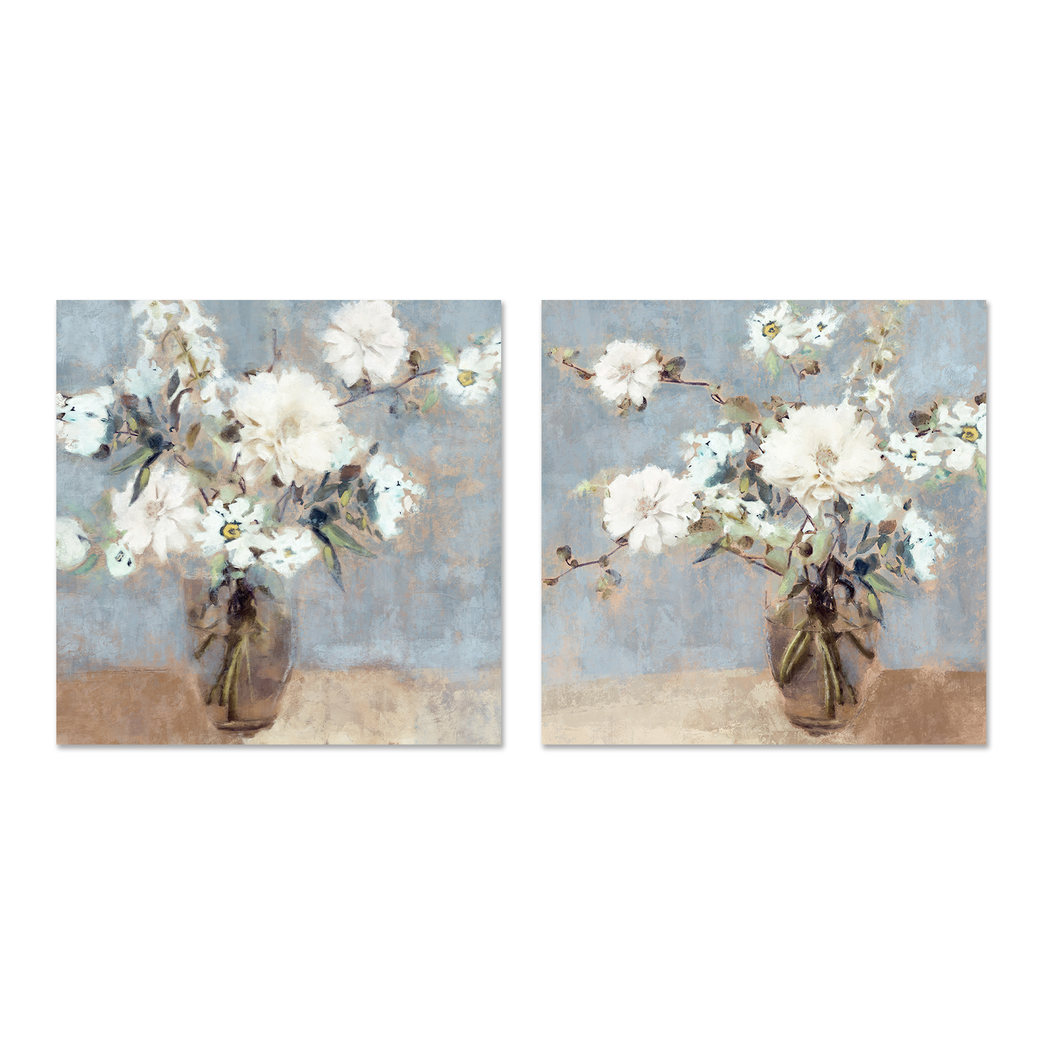 wall-art-print-canvas-poster-framed-Soft Blue Bouquet, Style A & B, Set of 2 , By Nina Blue-1