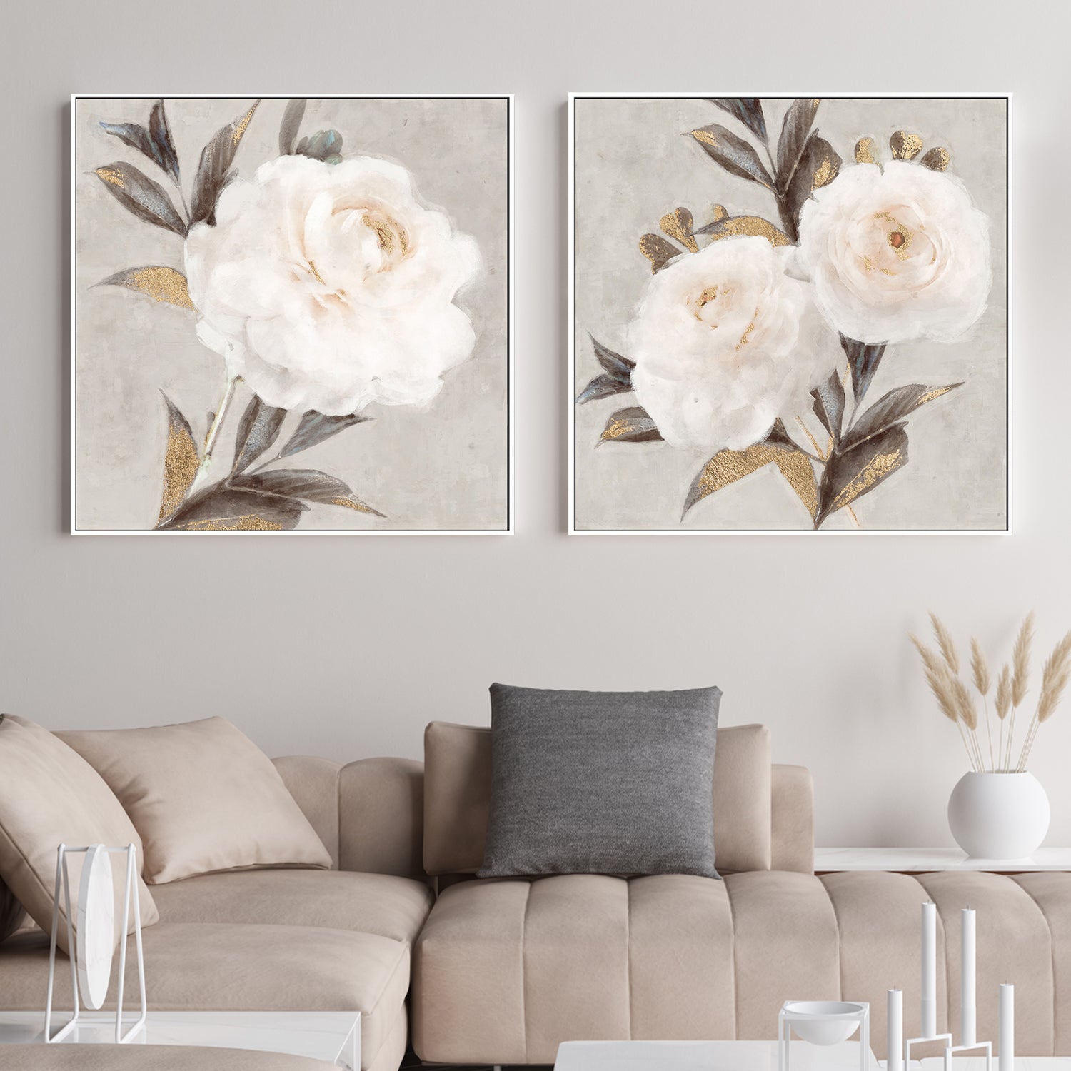 wall-art-print-canvas-poster-framed-Soft Neutral Peony, Style A & B, Set of 2 , By Nina Blue-2