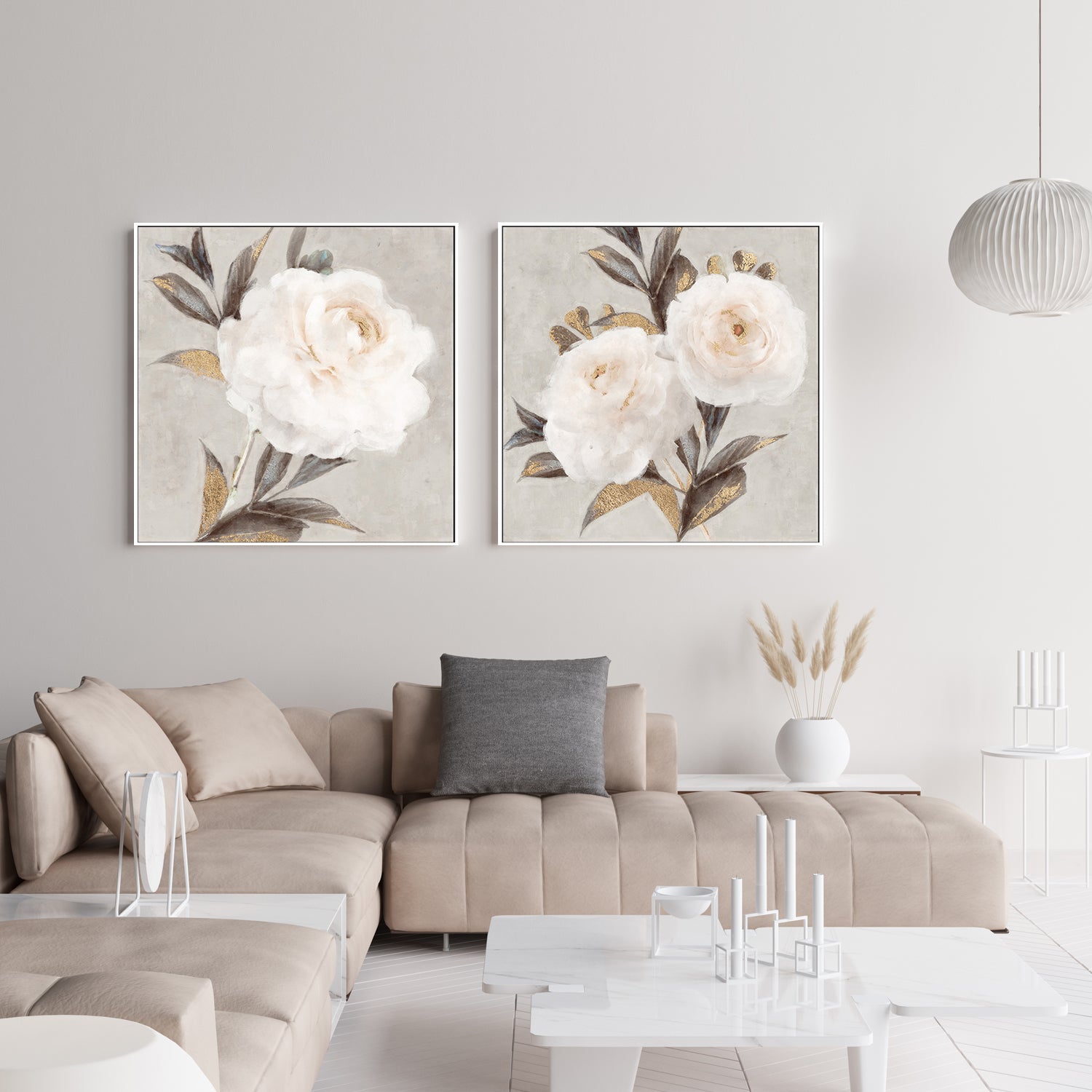 wall-art-print-canvas-poster-framed-Soft Neutral Peony, Style A & B, Set of 2 , By Nina Blue-7